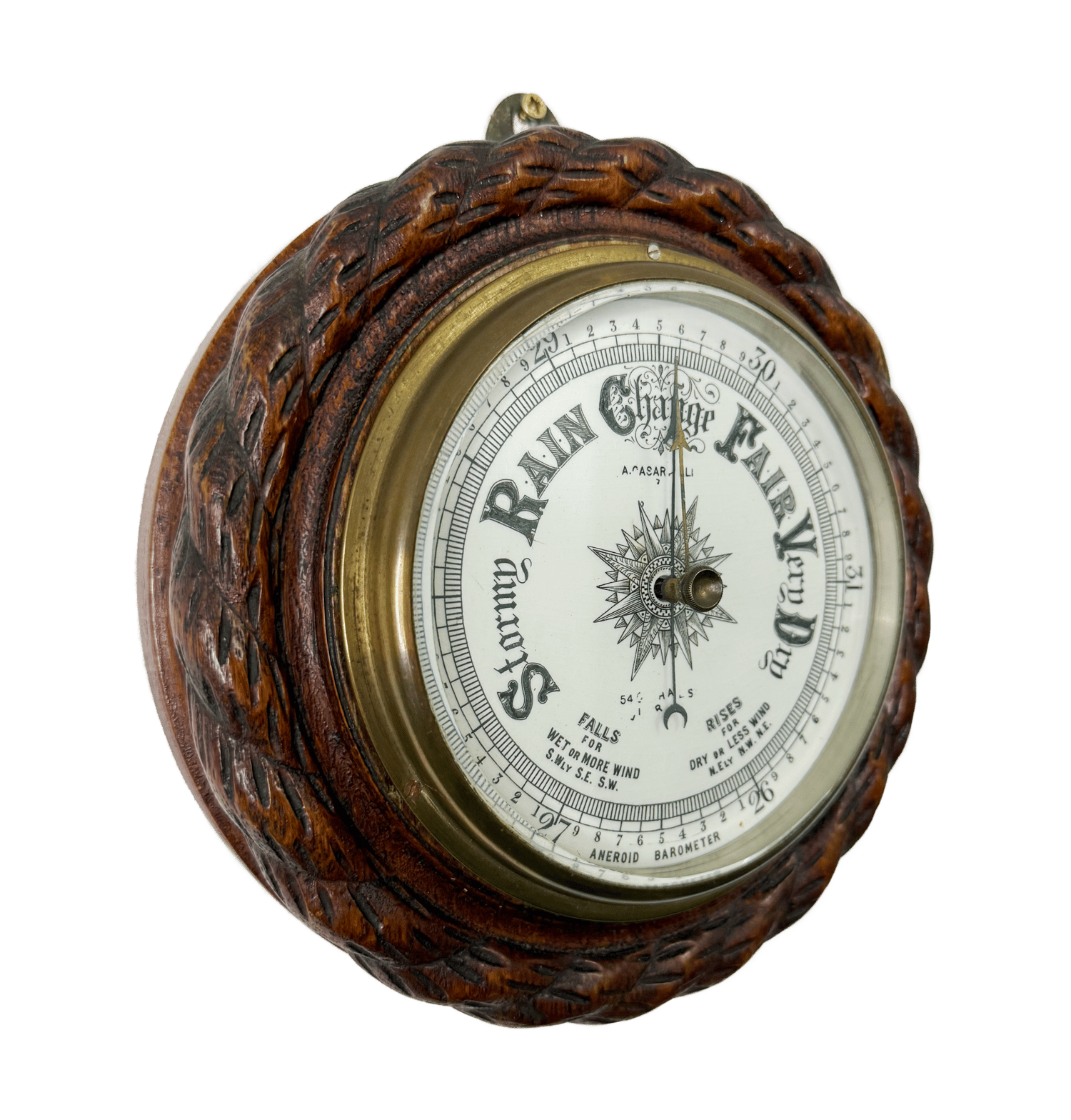 Aneroid barometer featuring a rope-pattern frame