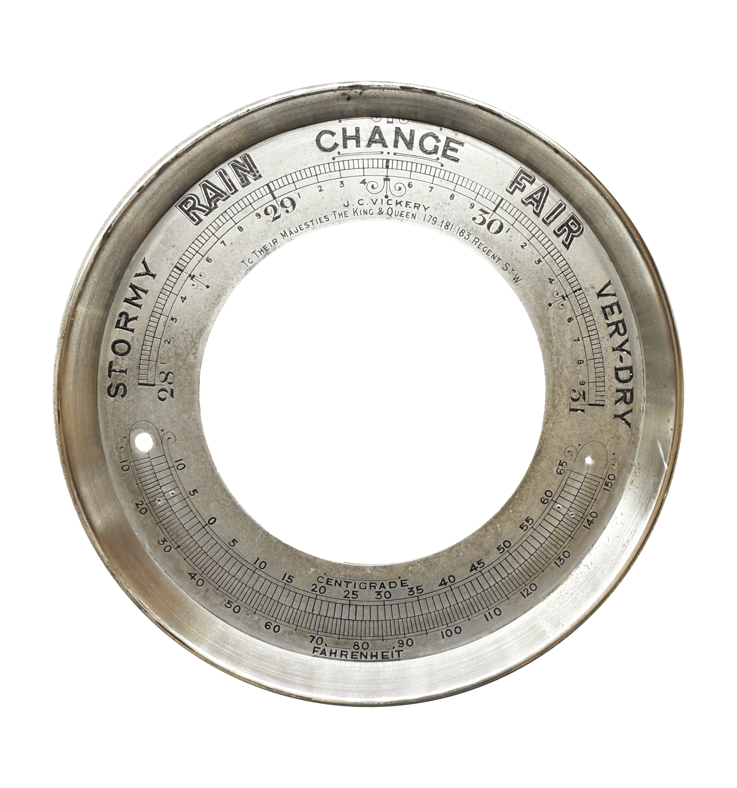 Royal desk barometer in a silver-mounted leather case