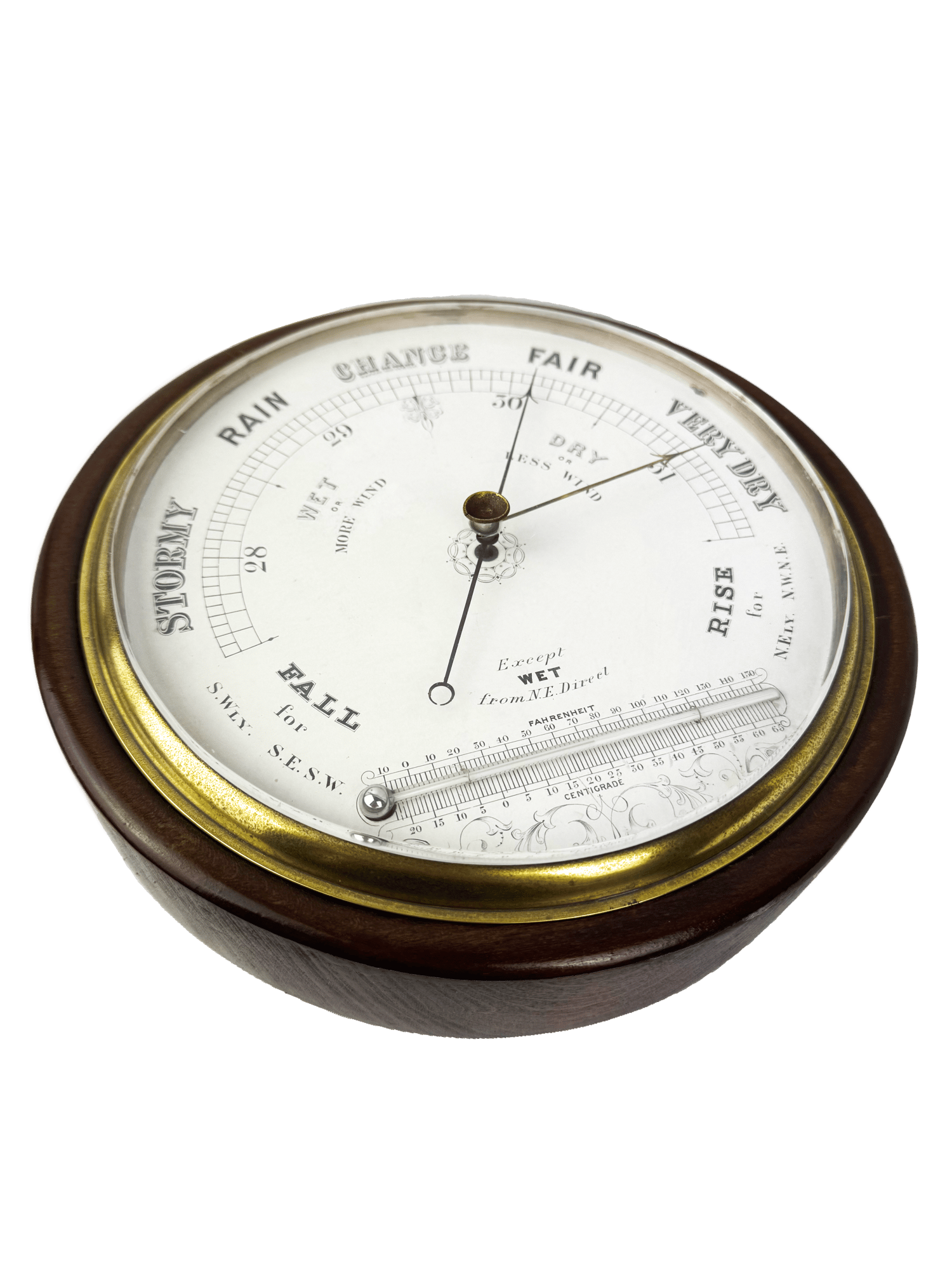 Thin frame mahogany marine barometer