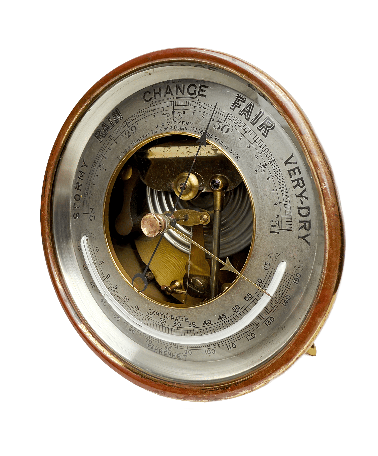 Royal desk barometer in a silver-mounted leather case
