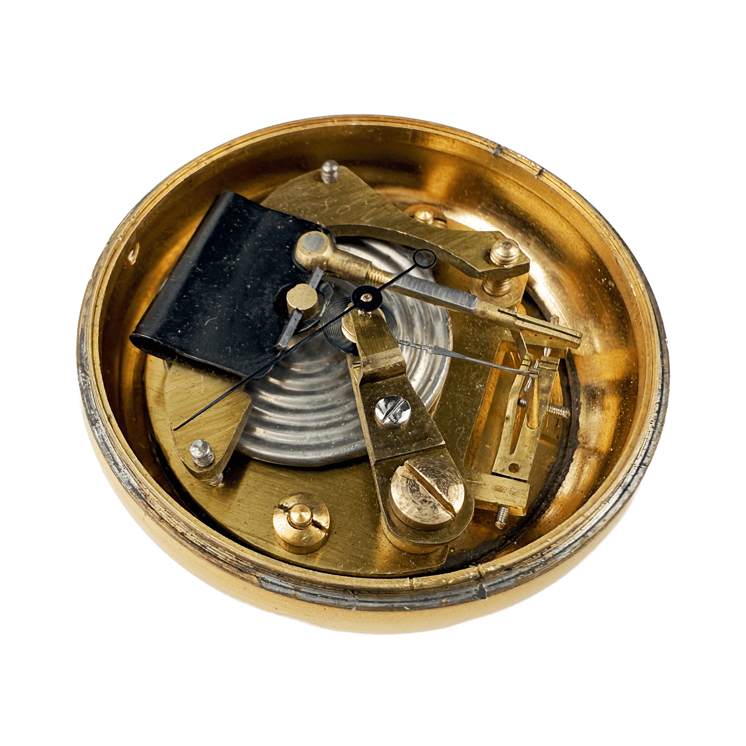 Watch-size gilt brass case aneroid barometer