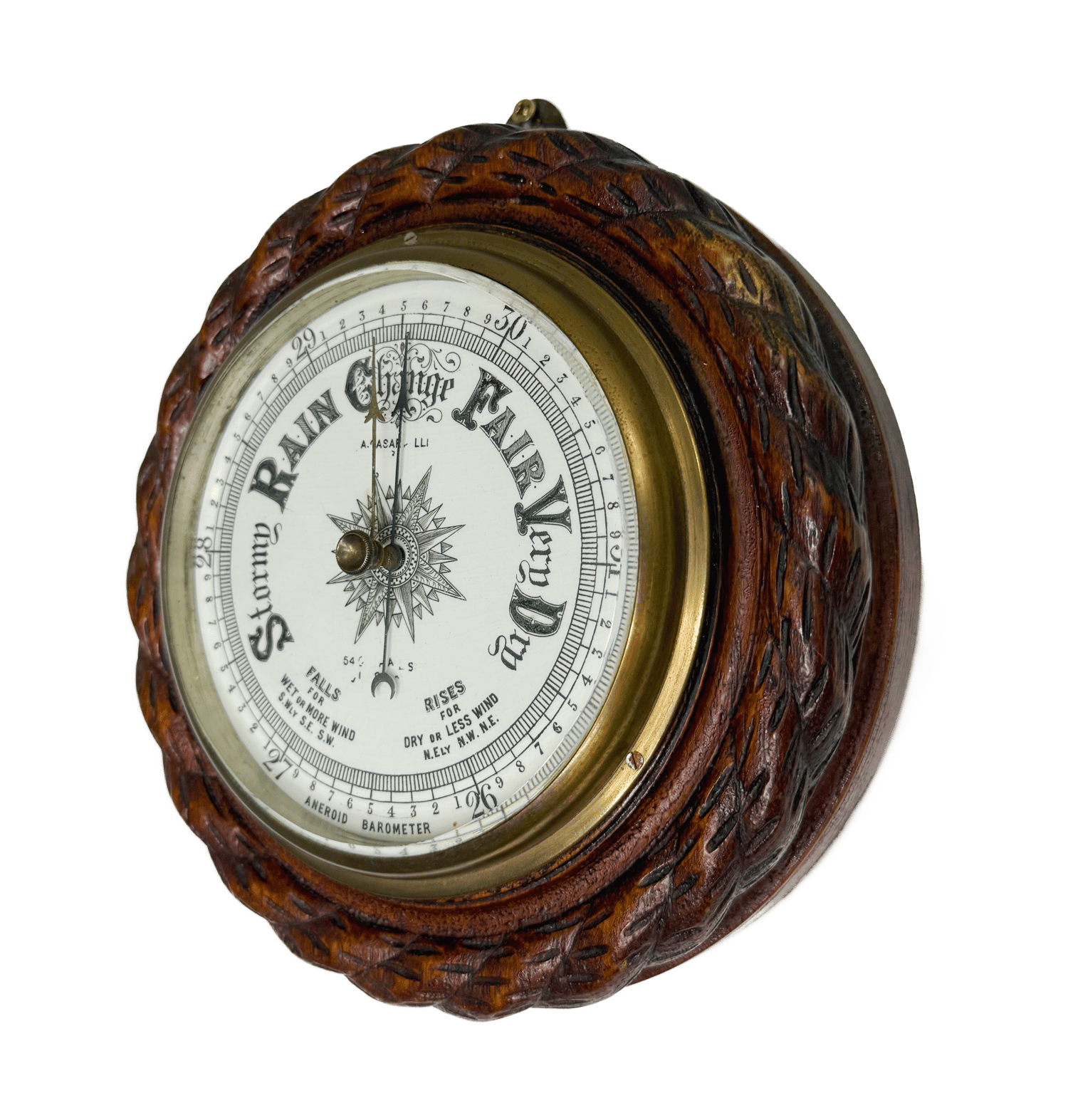 Aneroid barometer featuring a rope-pattern frame