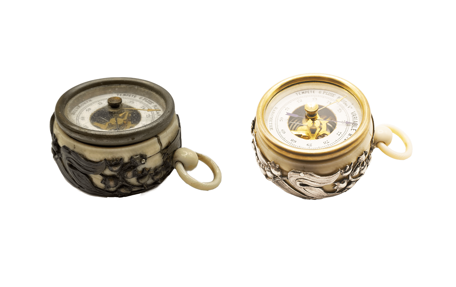 Ivory-cased silver-mounted aneroid barometer