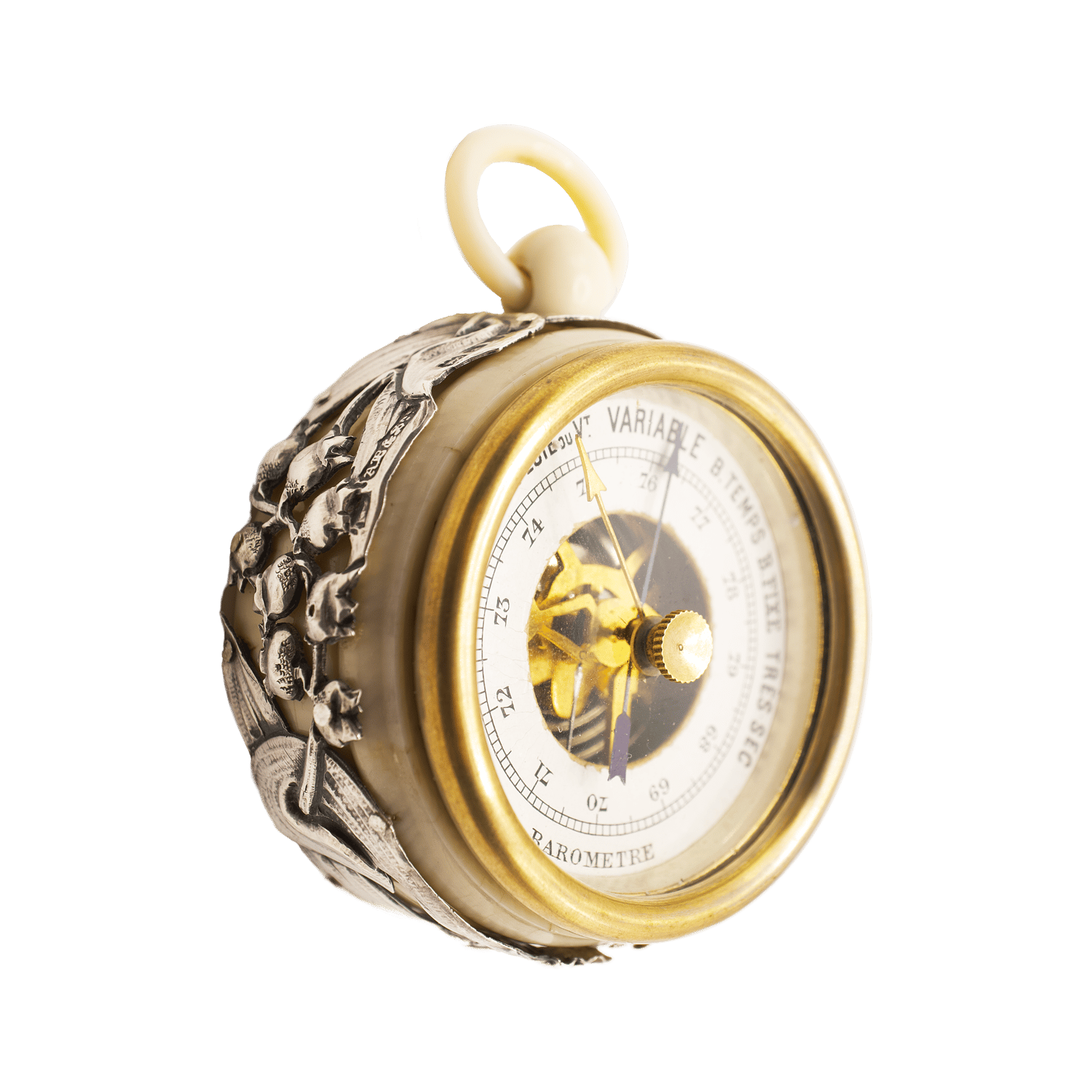 Ivory-cased silver-mounted aneroid barometer