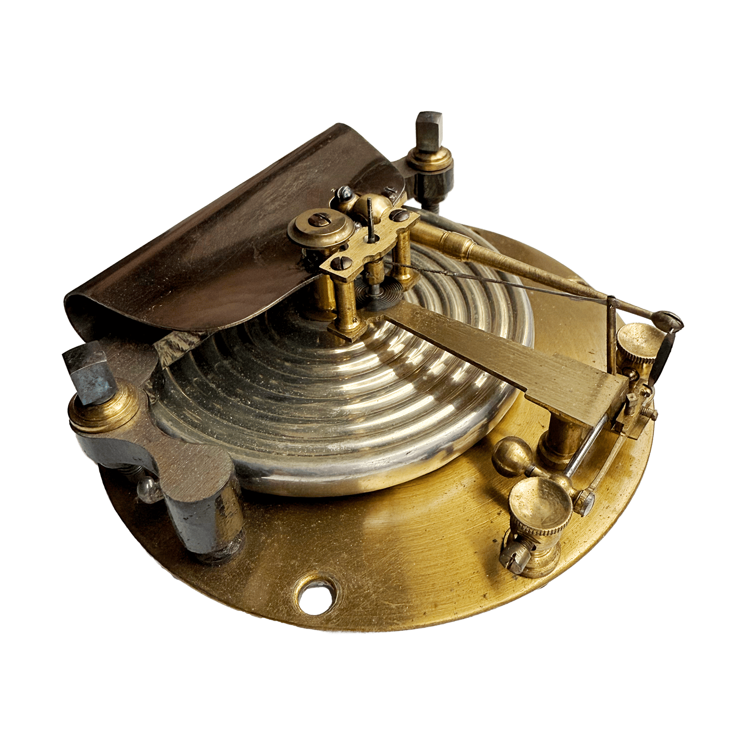 Brass-cased barometer on a burr oak stand