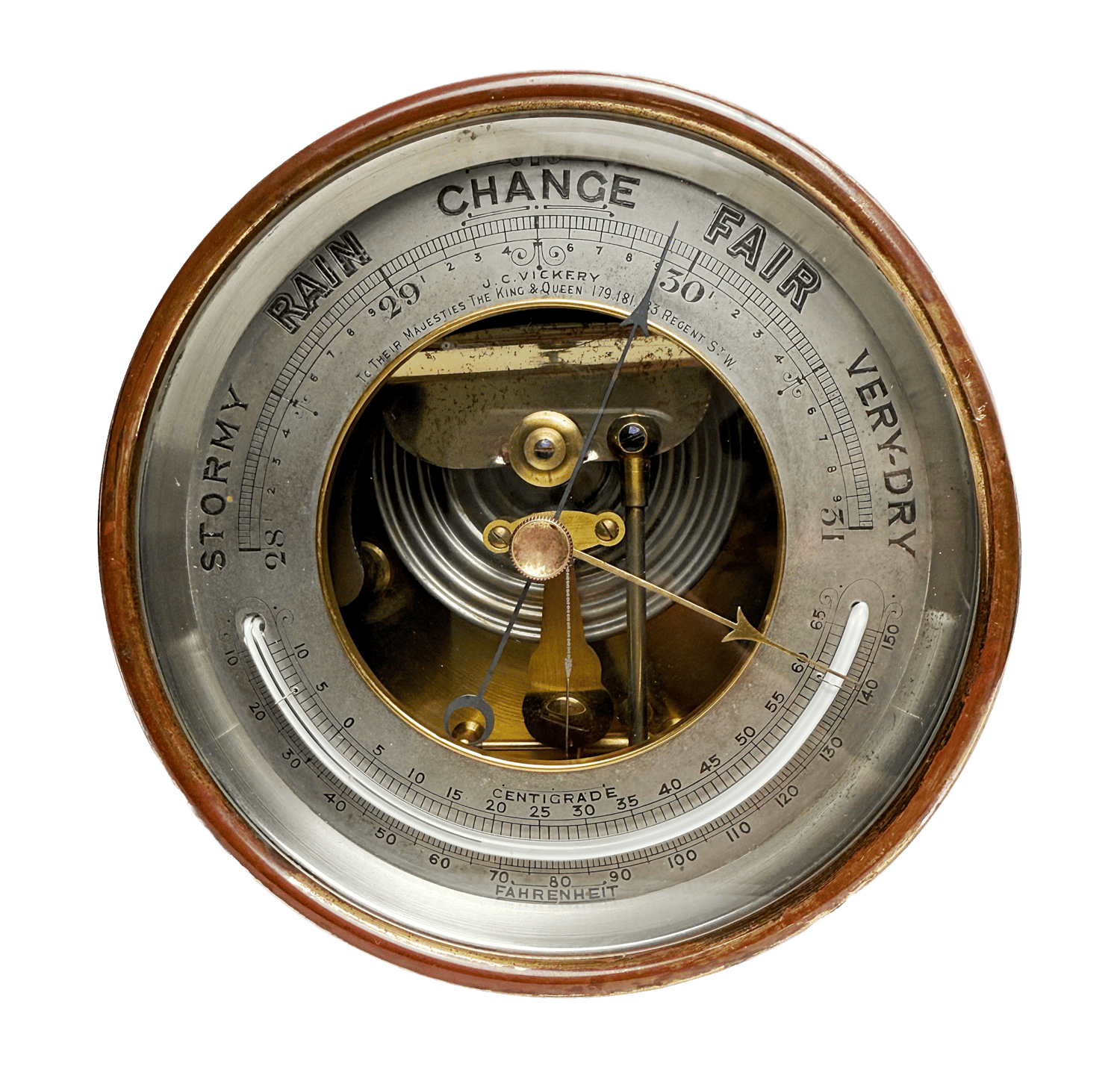 Royal desk barometer in a silver-mounted leather case