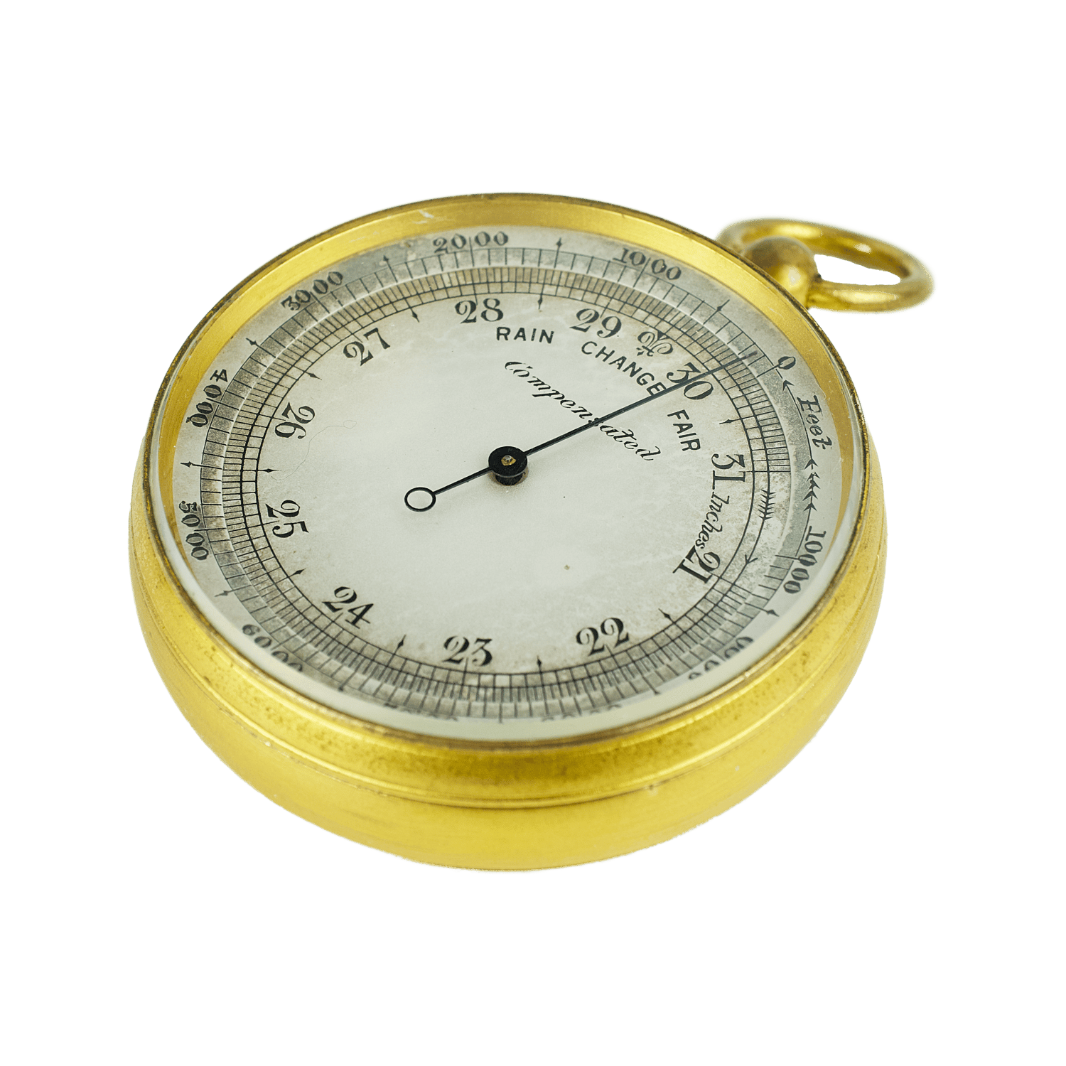 Watch-size gilt brass case aneroid barometer
