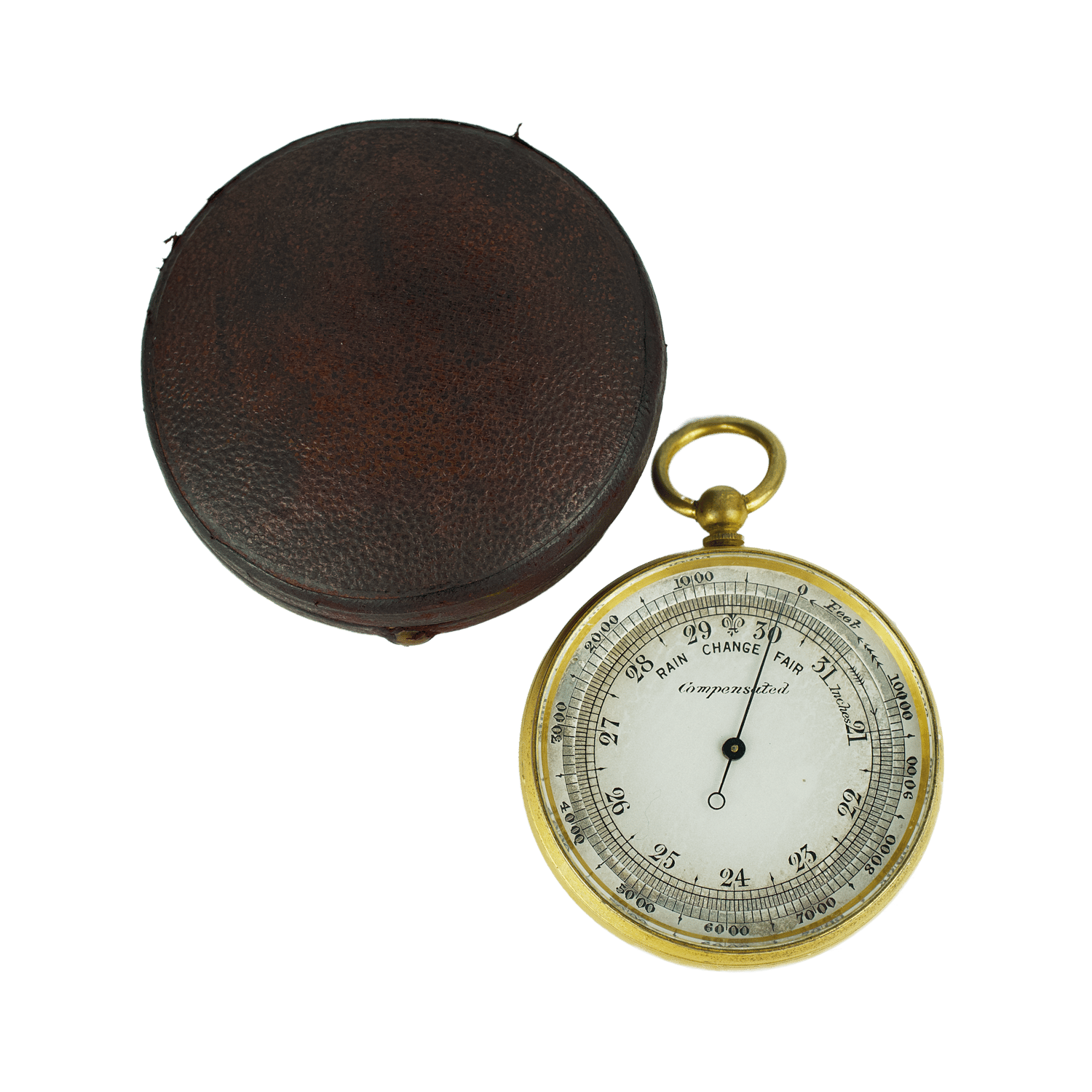 Watch-size gilt brass case aneroid barometer