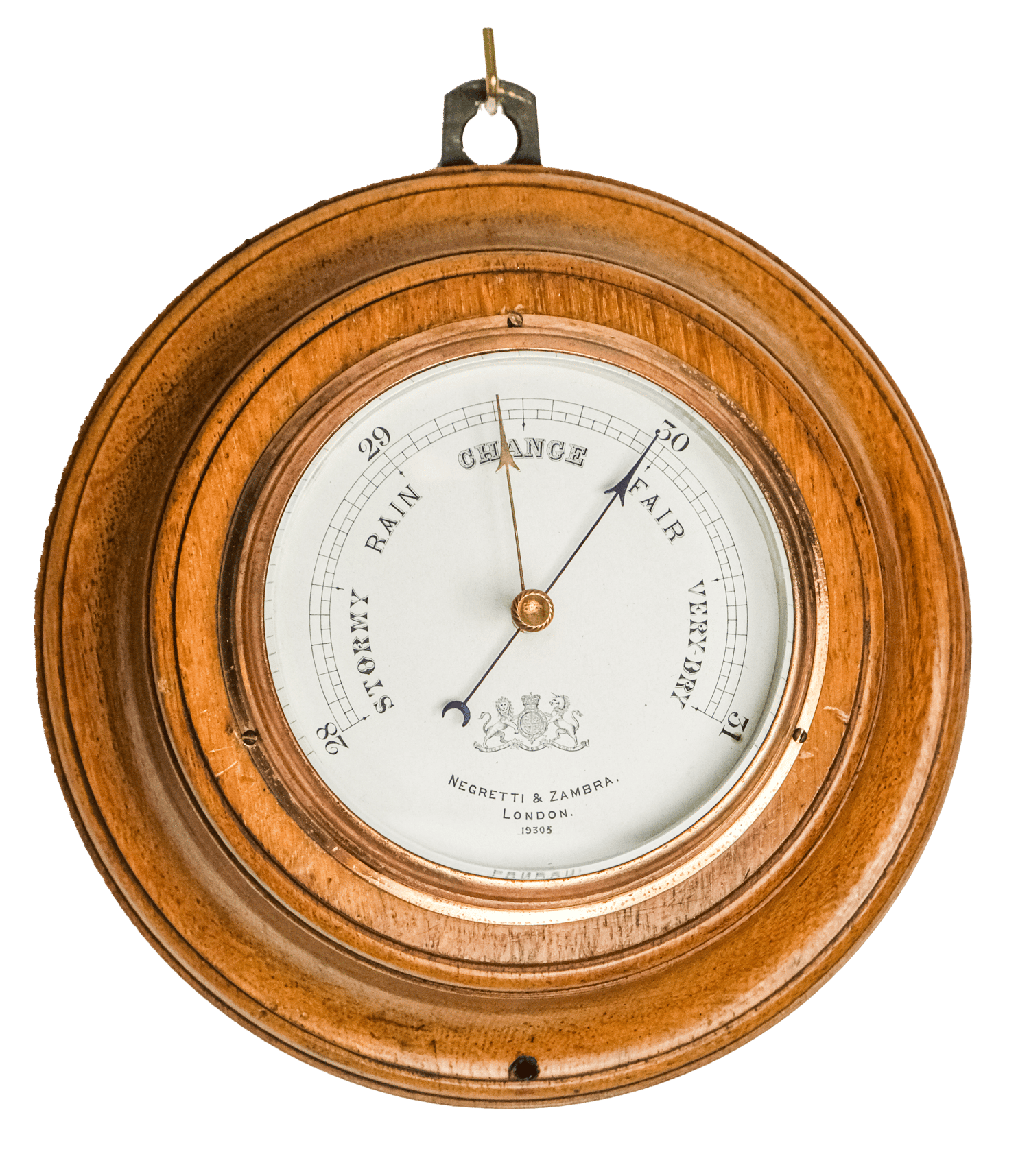 Traditional round oak barometer
