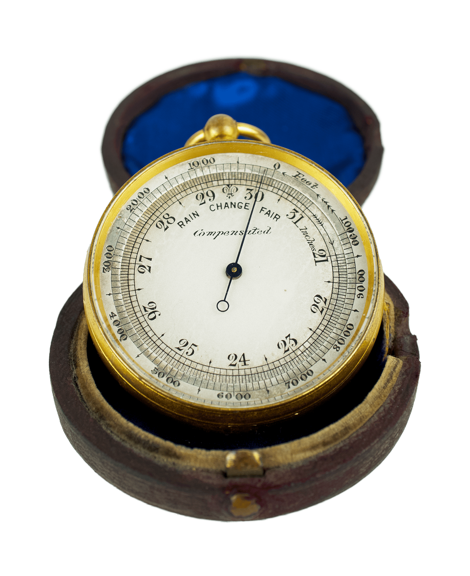 Watch-size gilt brass case aneroid barometer