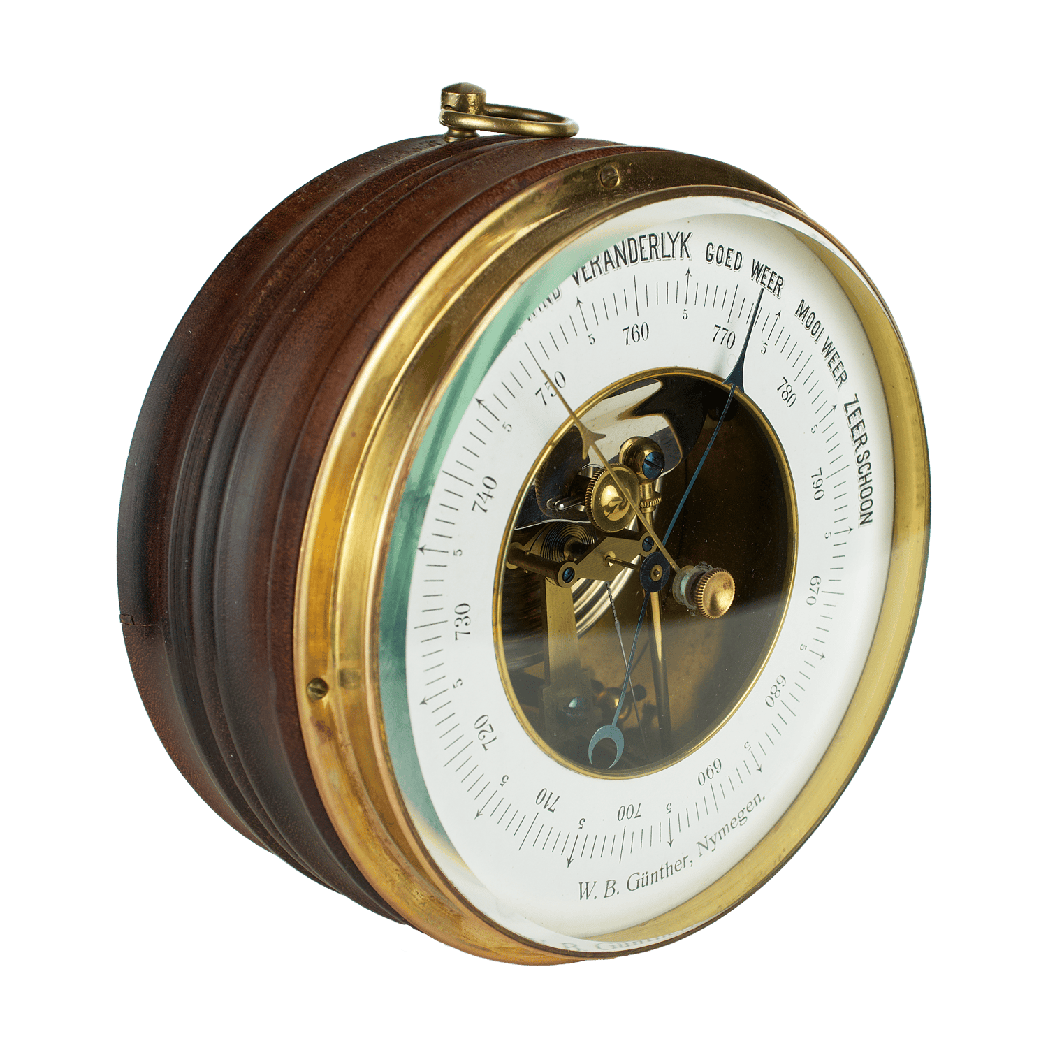 Drum-shaped mahogany barometer
