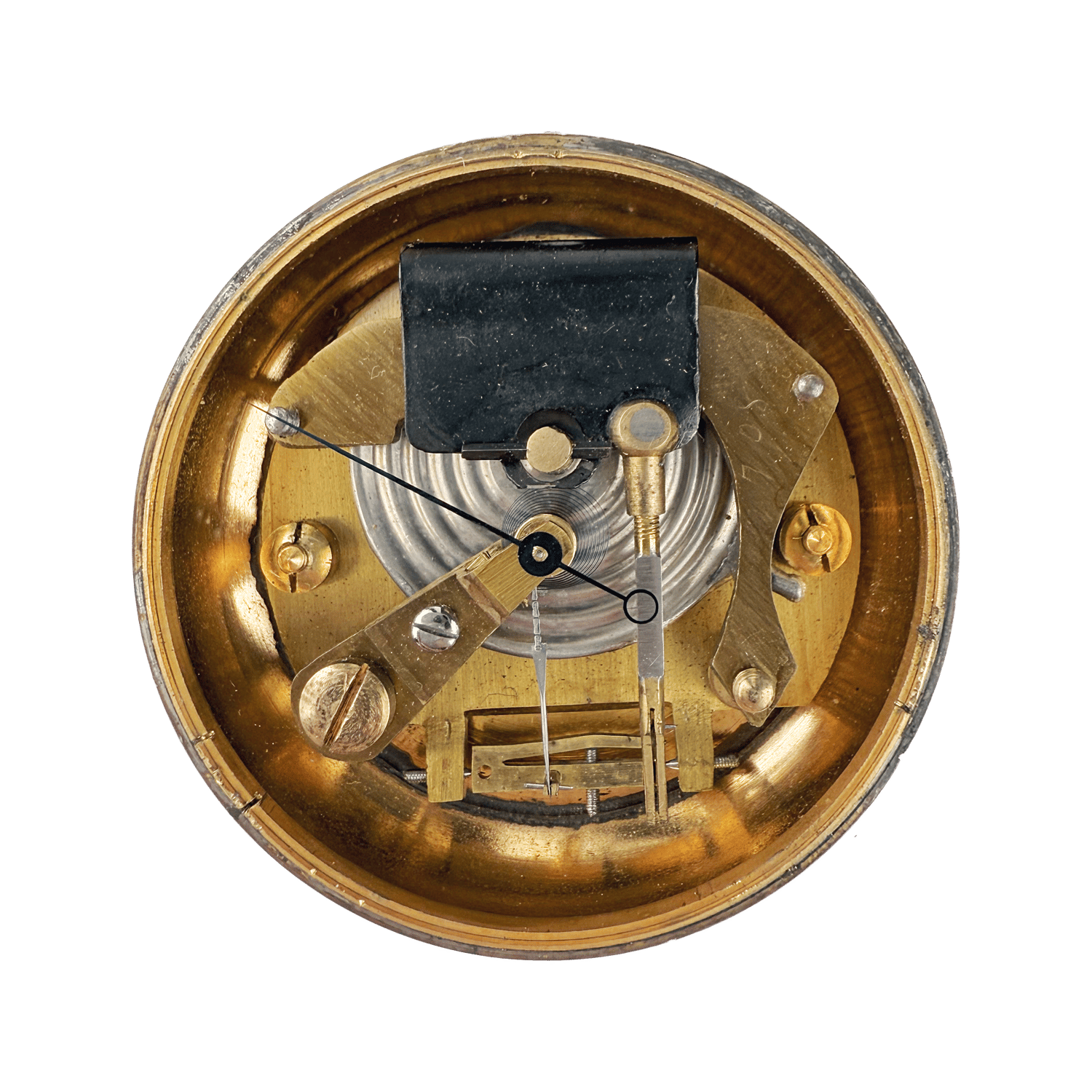 Watch-size gilt brass case aneroid barometer