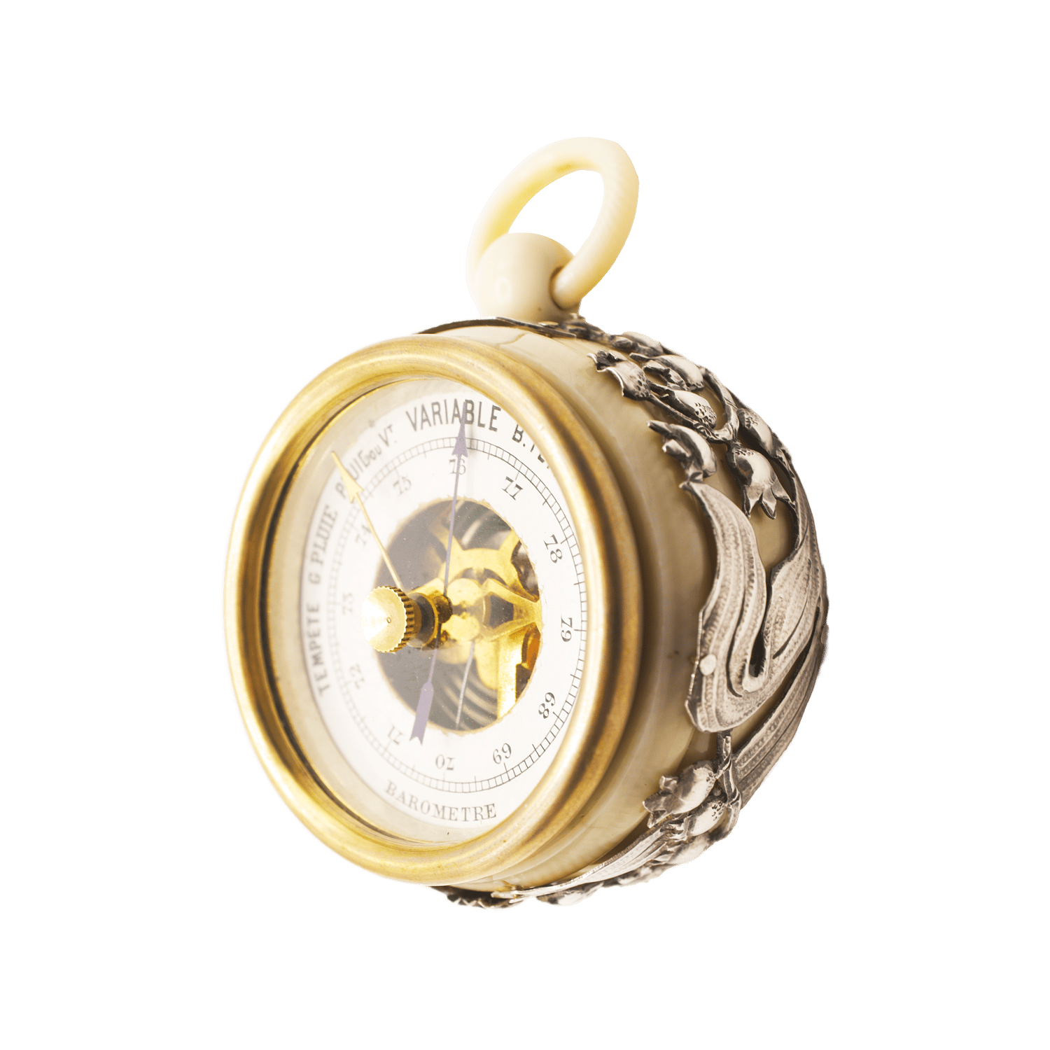 Ivory-cased silver-mounted aneroid barometer