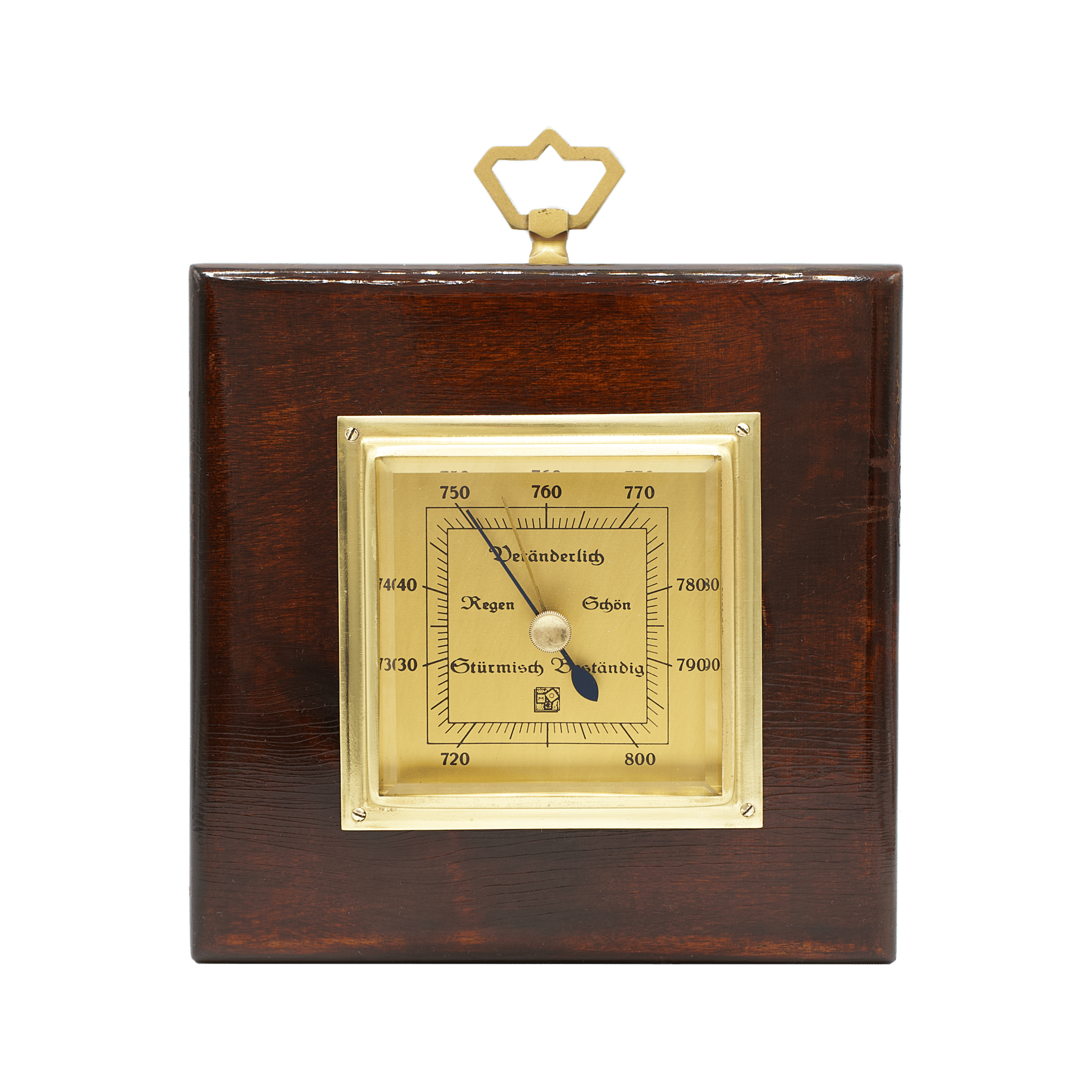 Square Mahogany-Cased Aneroid Barometer