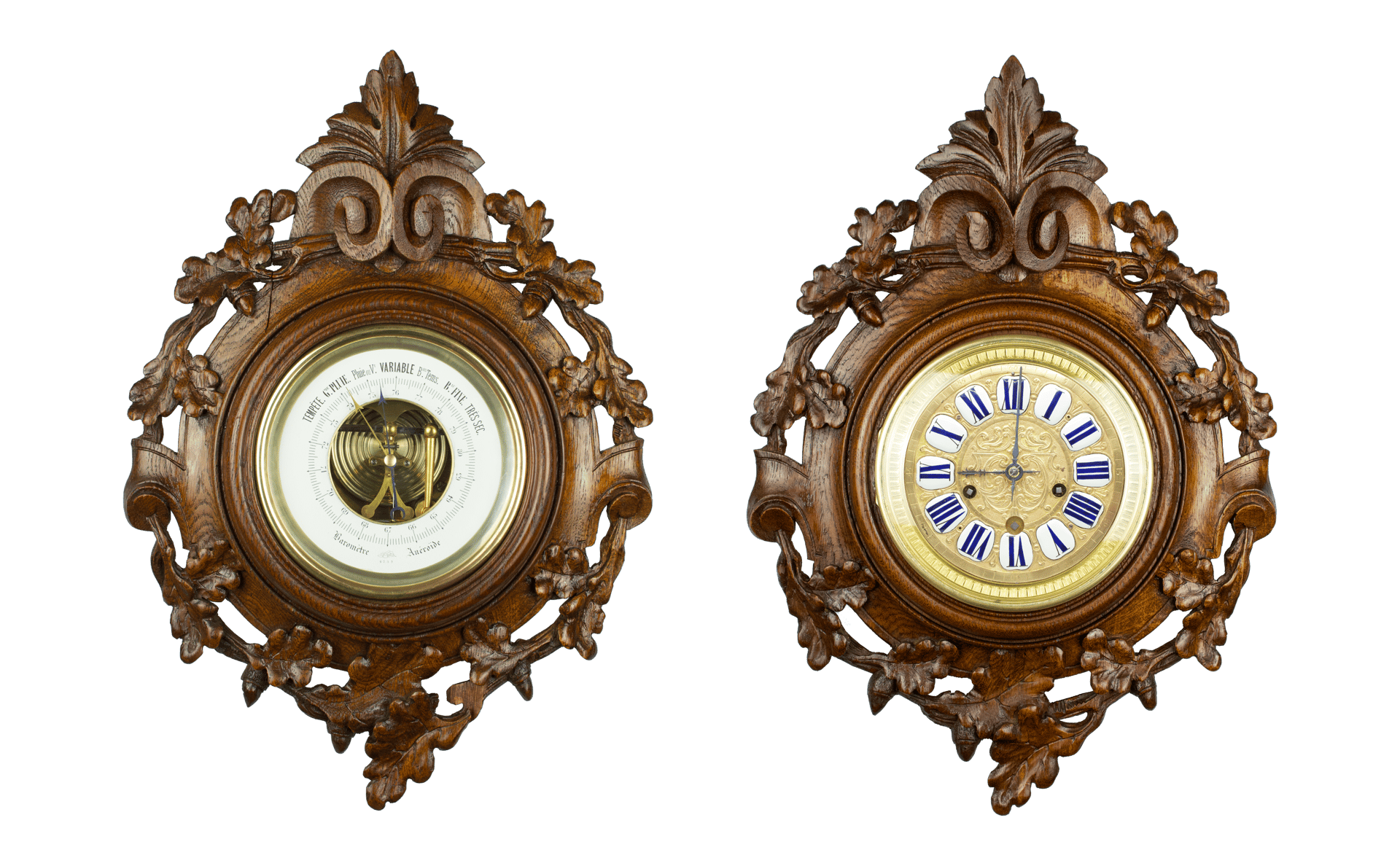 Breguet Aneroid Barometer and Wall Clock Garniture