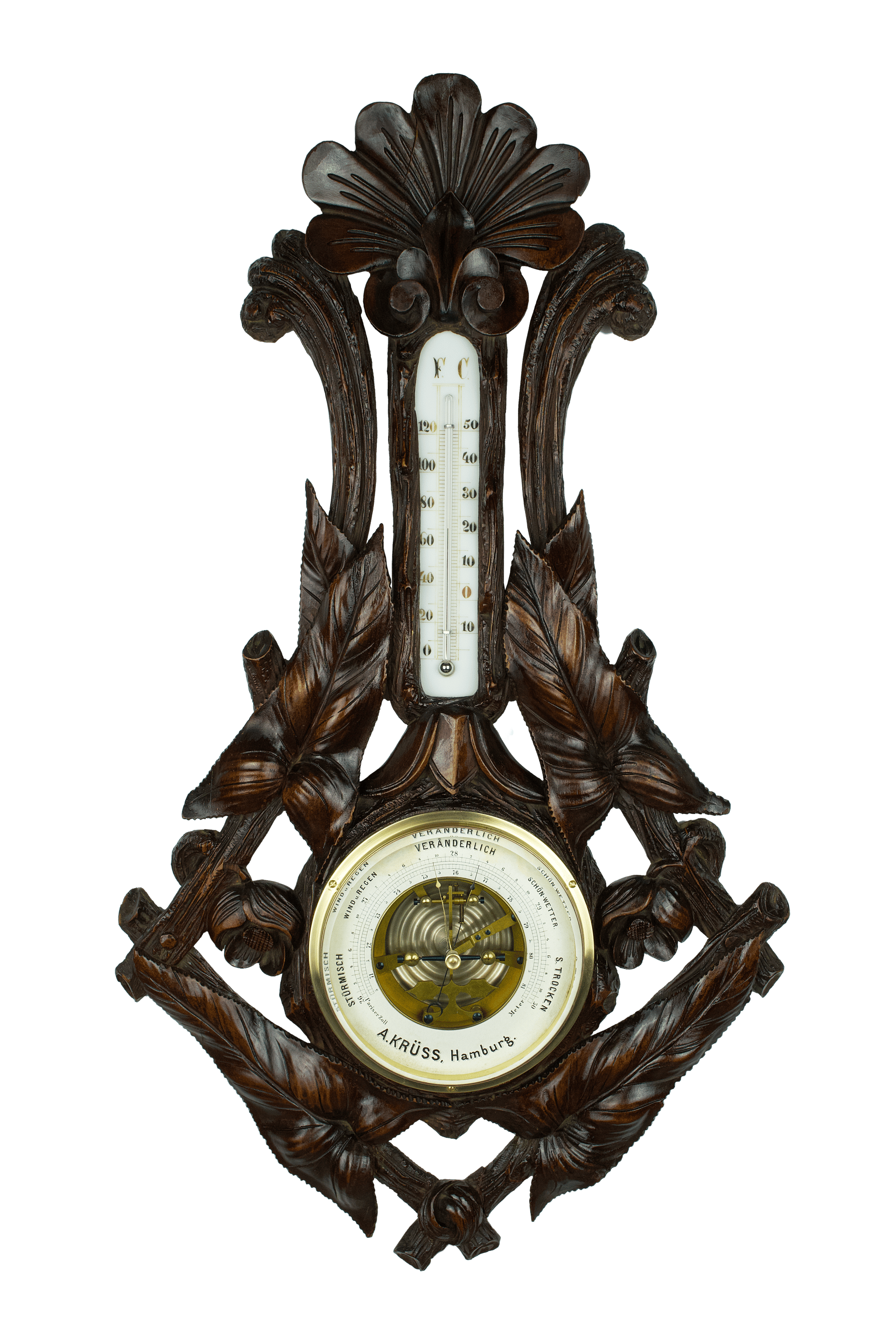 Carved Foliage Aneroid Barometer