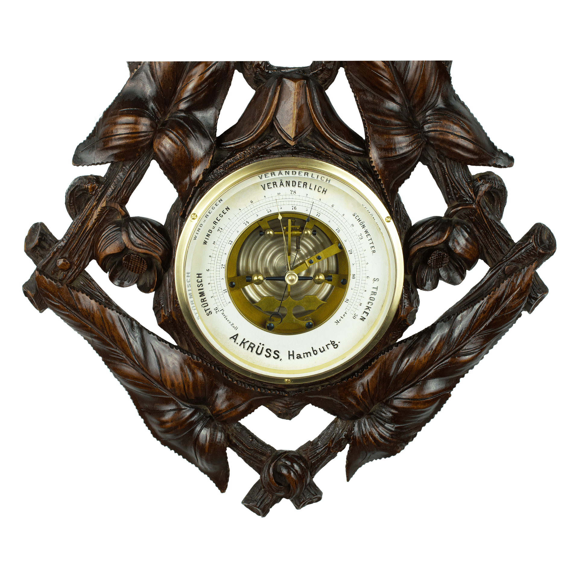 Carved Foliage Aneroid Barometer