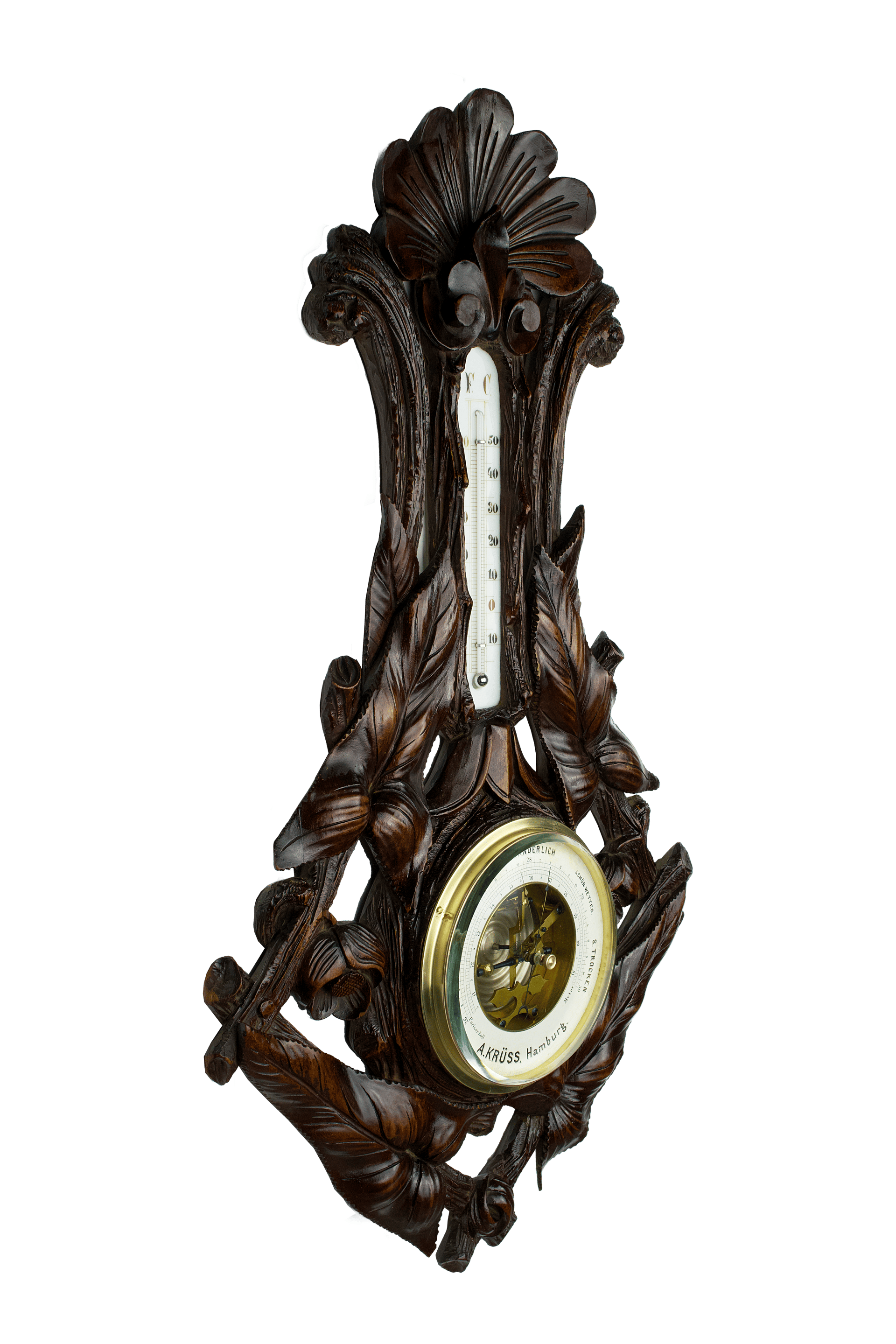 Carved Foliage Aneroid Barometer