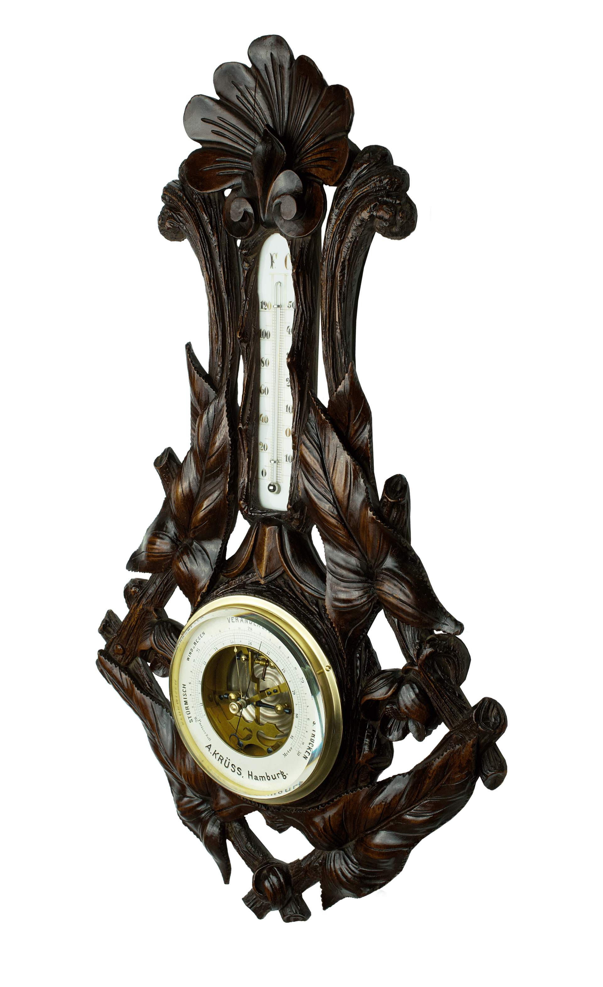 Carved Foliage Aneroid Barometer