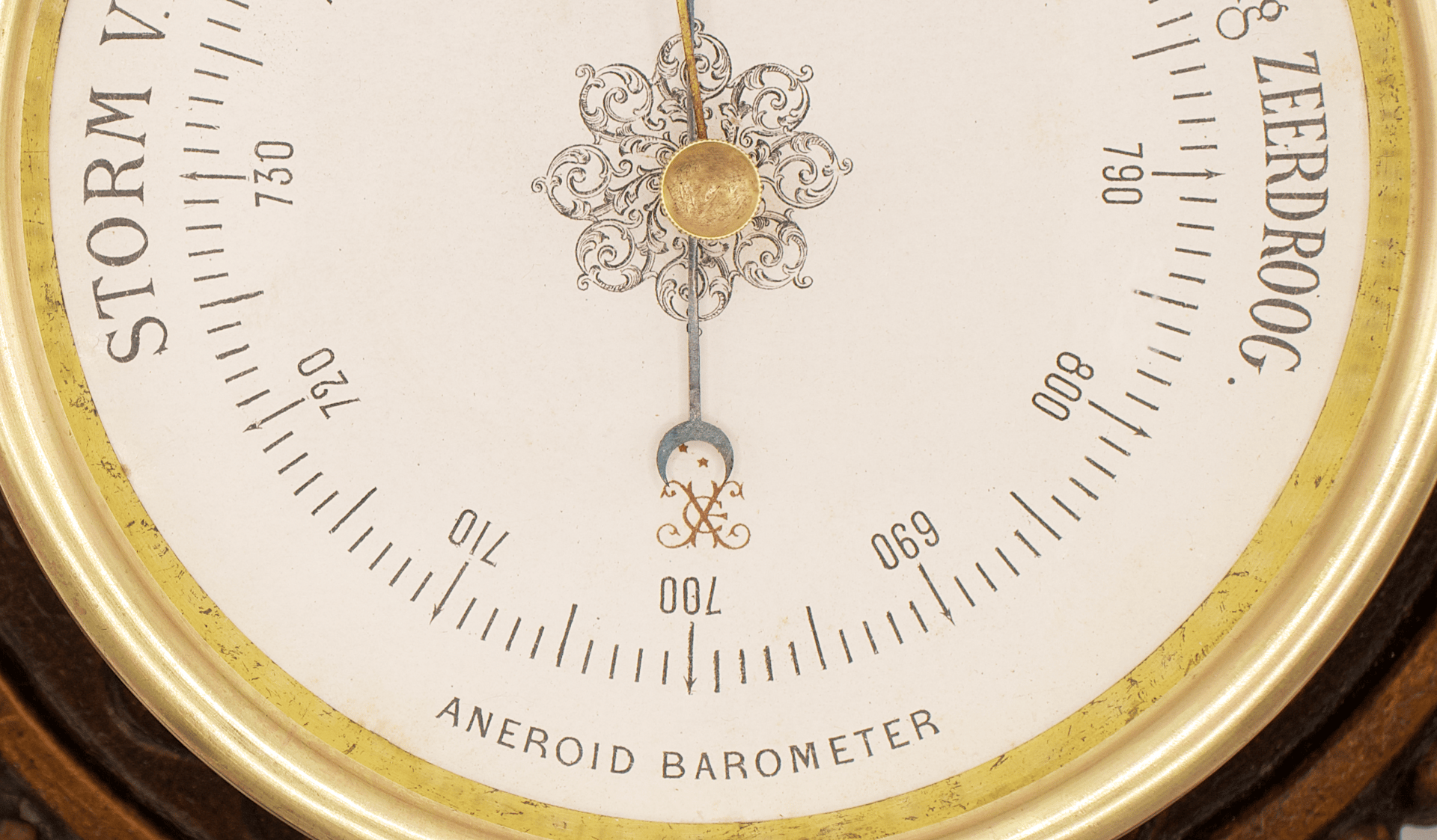 Floral Cast-Iron Aneroid Barometer
