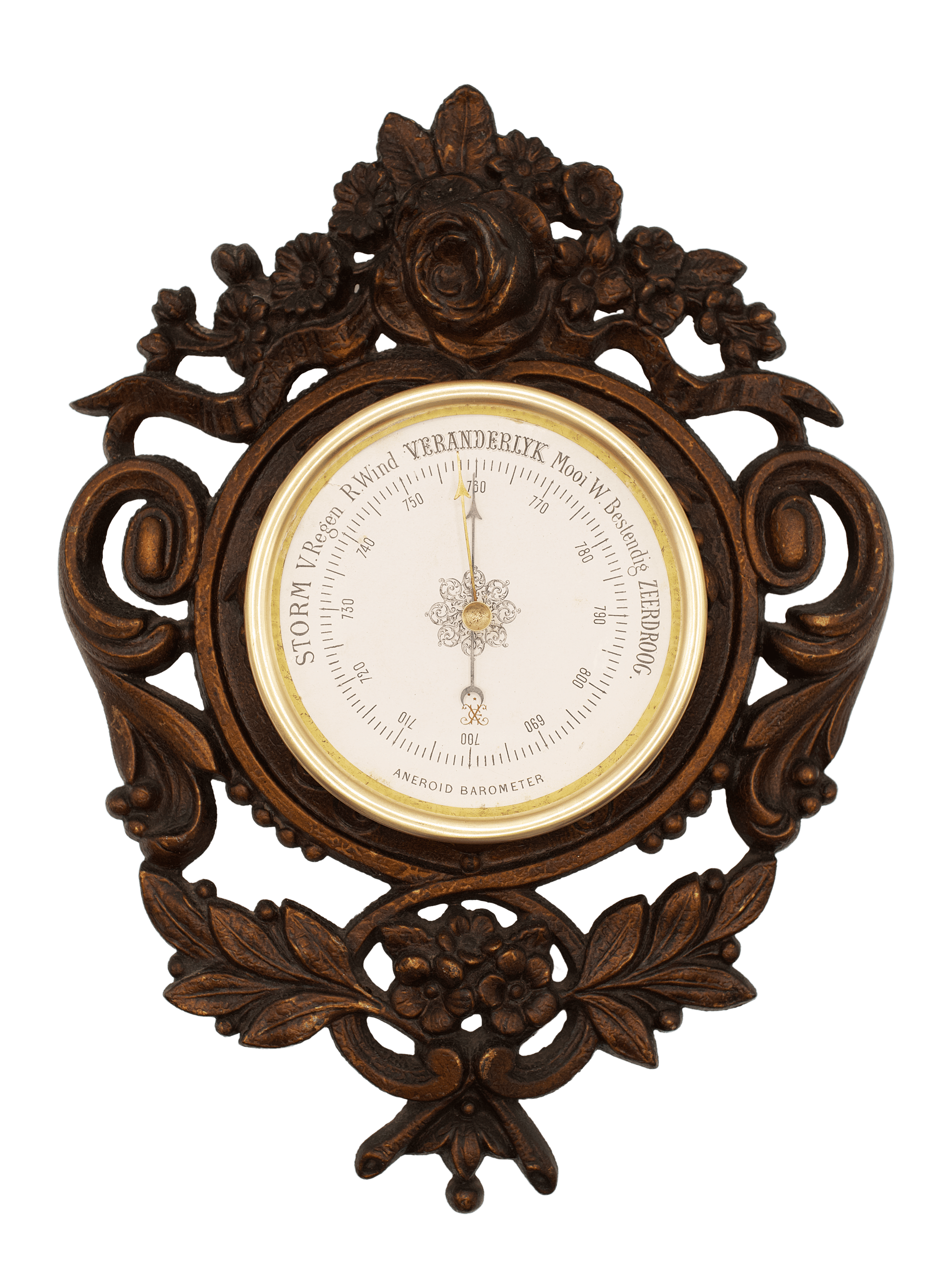 Floral Cast-Iron Aneroid Barometer