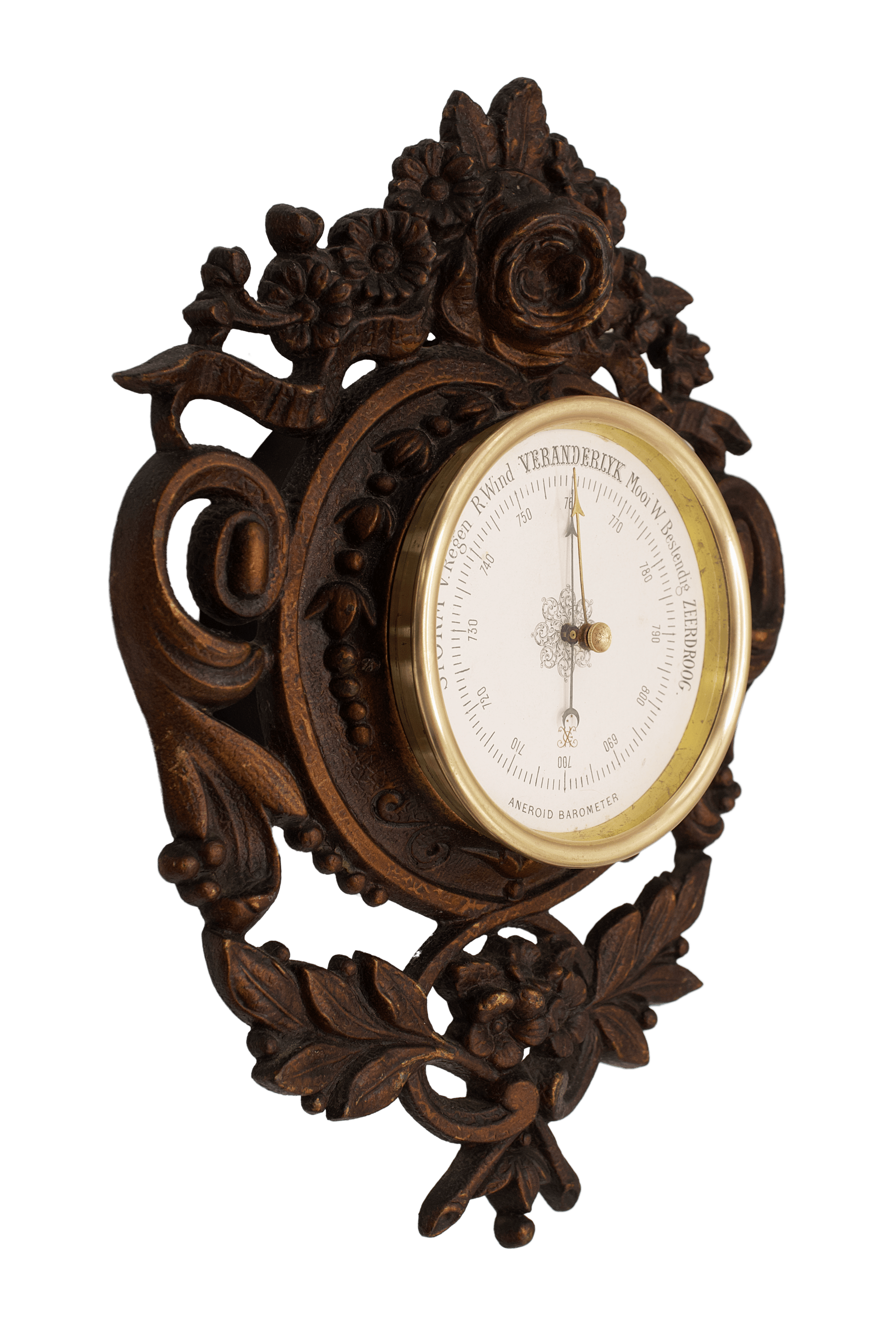 Floral Cast-Iron Aneroid Barometer