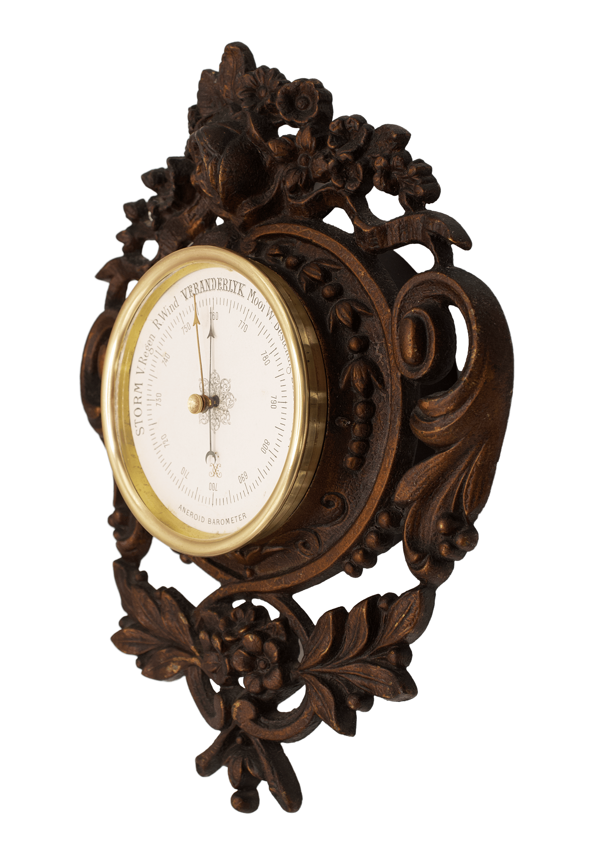 Floral Cast-Iron Aneroid Barometer