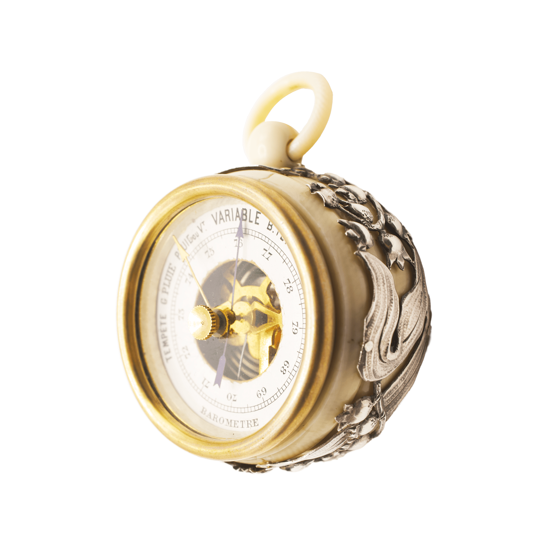 Ivory-cased silver-mounted aneroid barometer