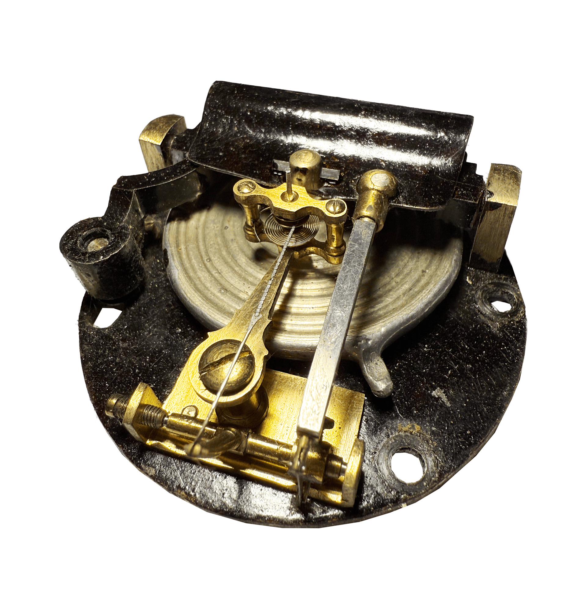Brass-cased barometer in a mahogany casket with a strap