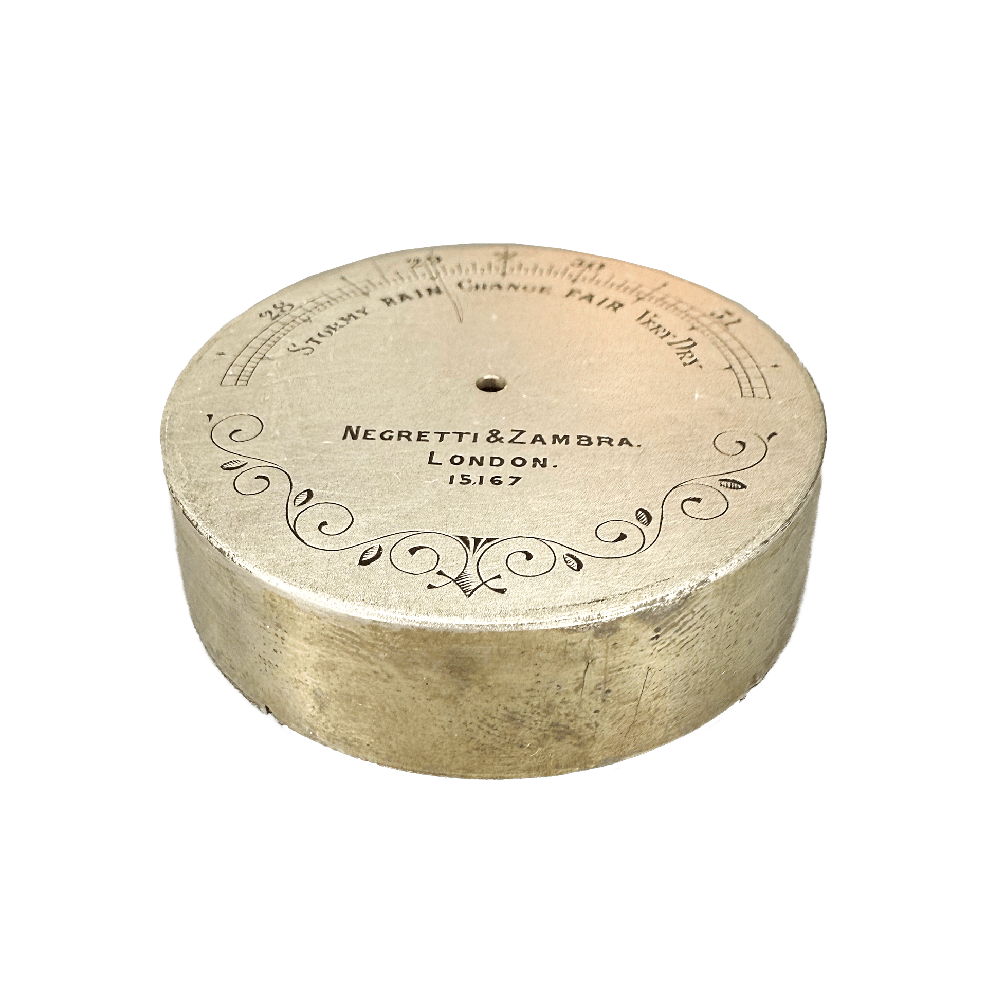 Watch-size aneroid barometer with an ornamented dial