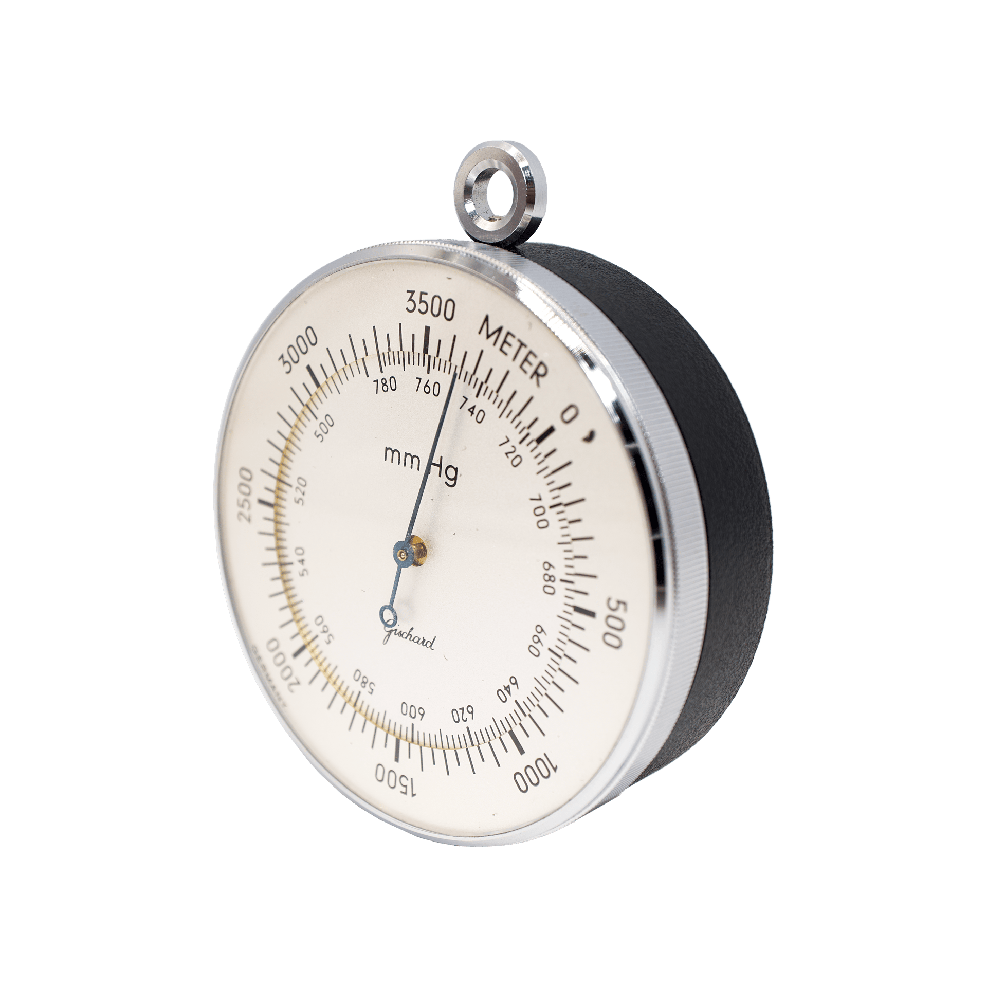 Altimetric barometer in a leather case