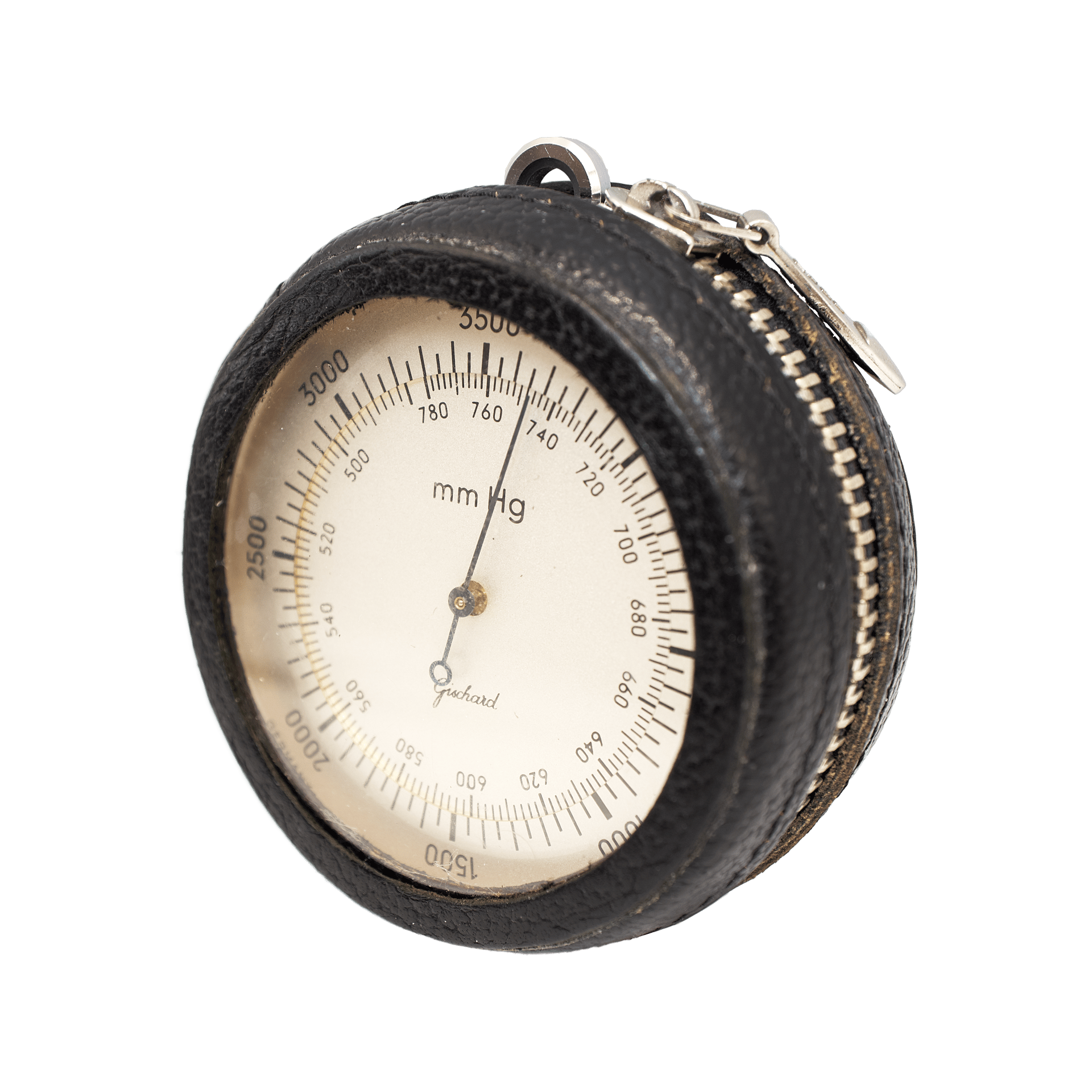 Altimetric barometer in a leather case