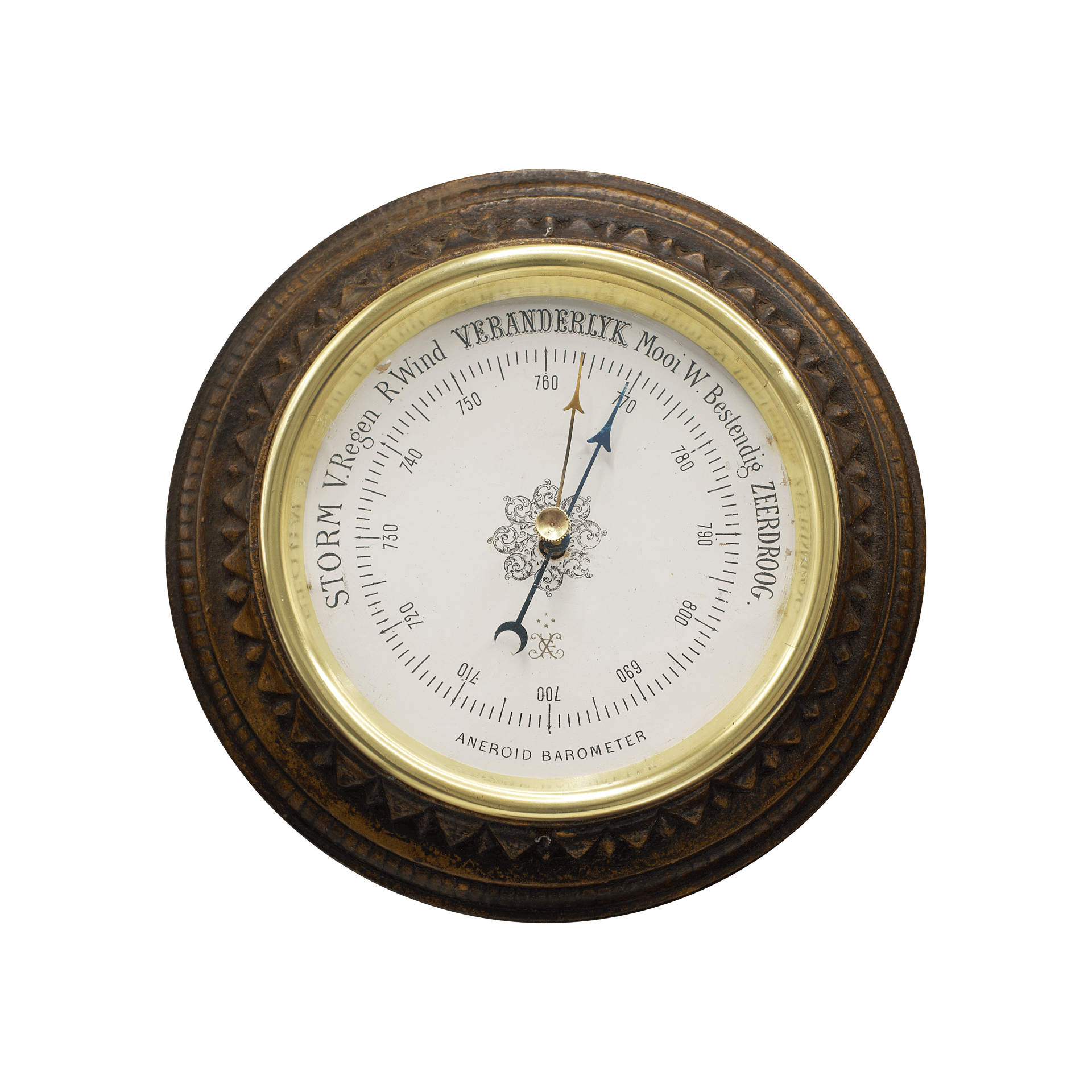 Mantel clock with barometer and thermometer