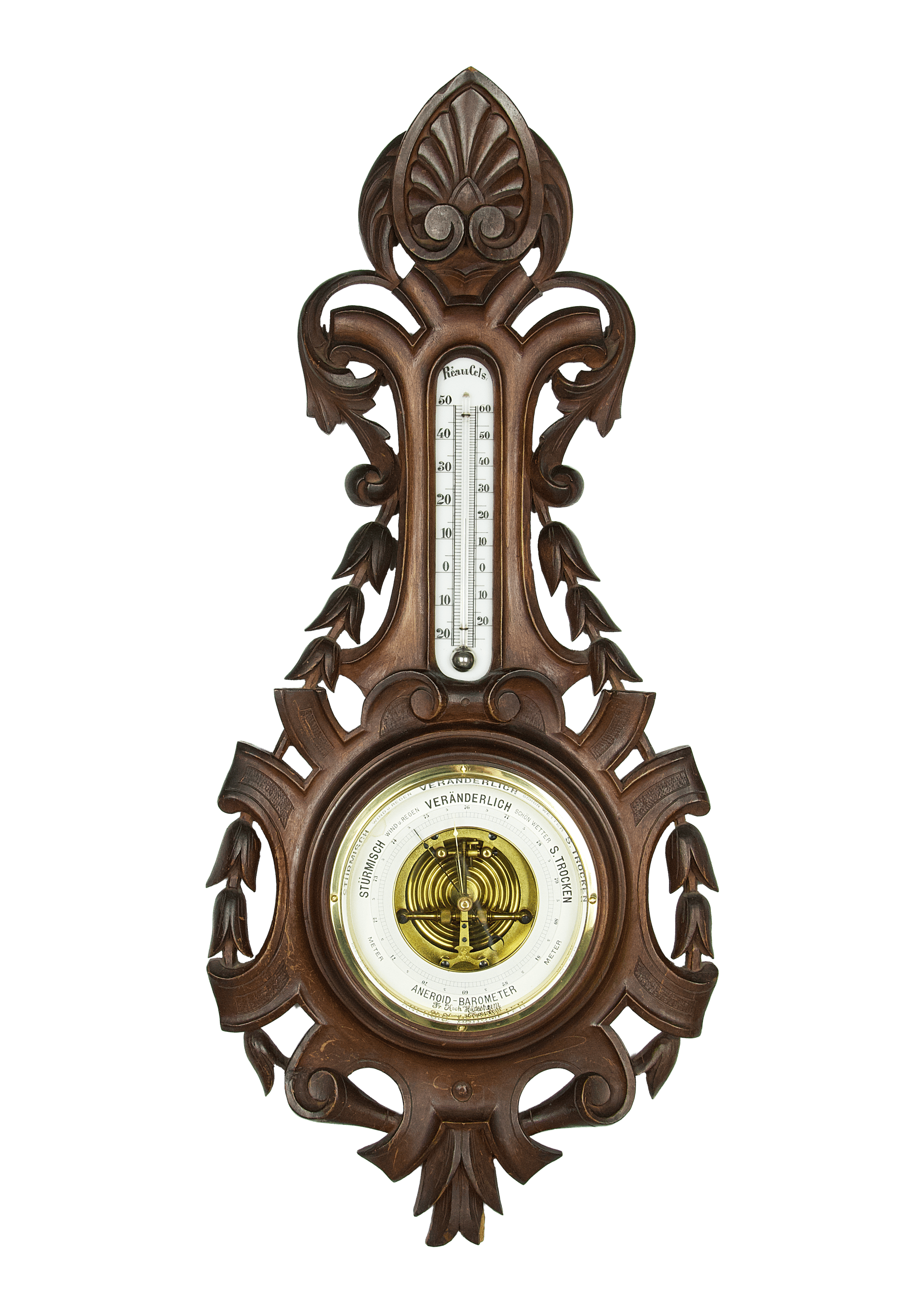Carved Walnut-Cased Aneroid Barometer