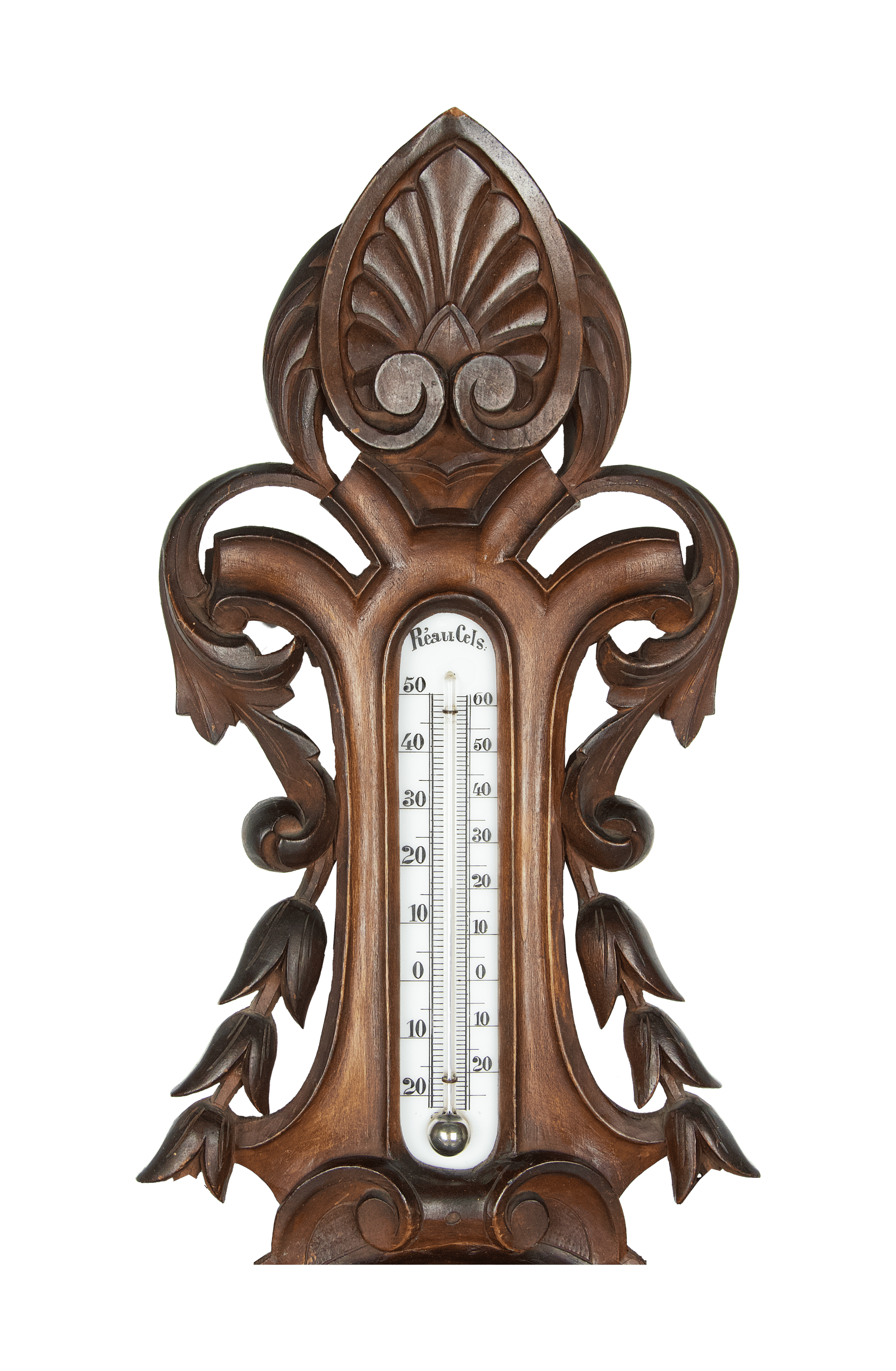 Carved Walnut-Cased Aneroid Barometer