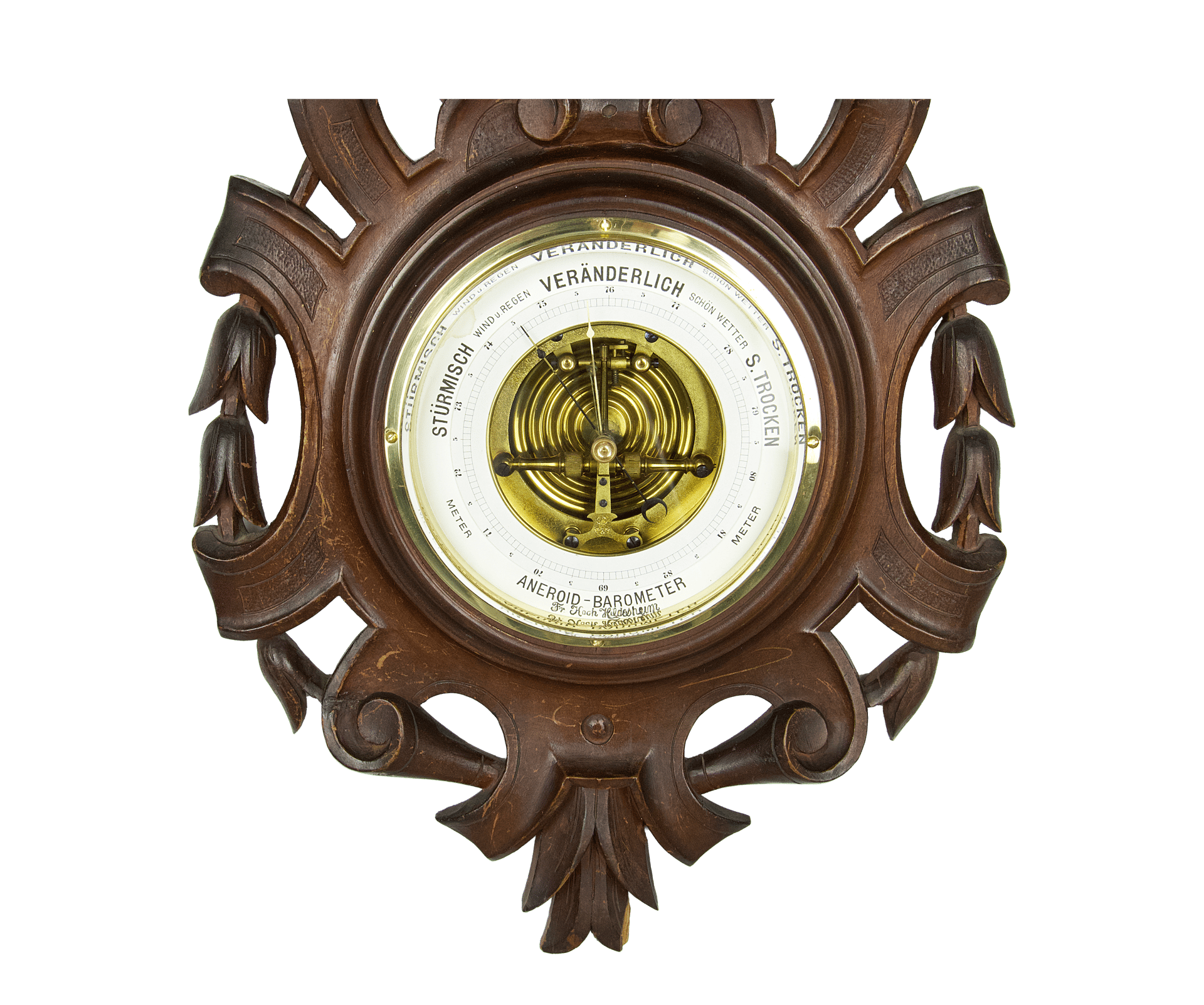 Carved Walnut-Cased Aneroid Barometer