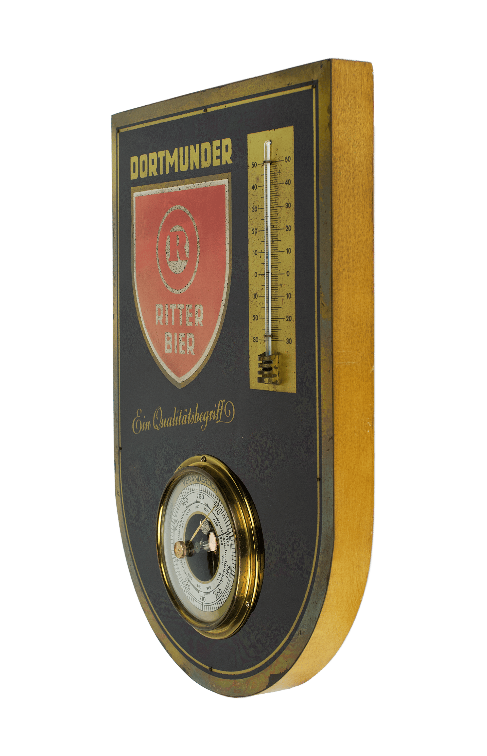 Advertising barometer with thermometer