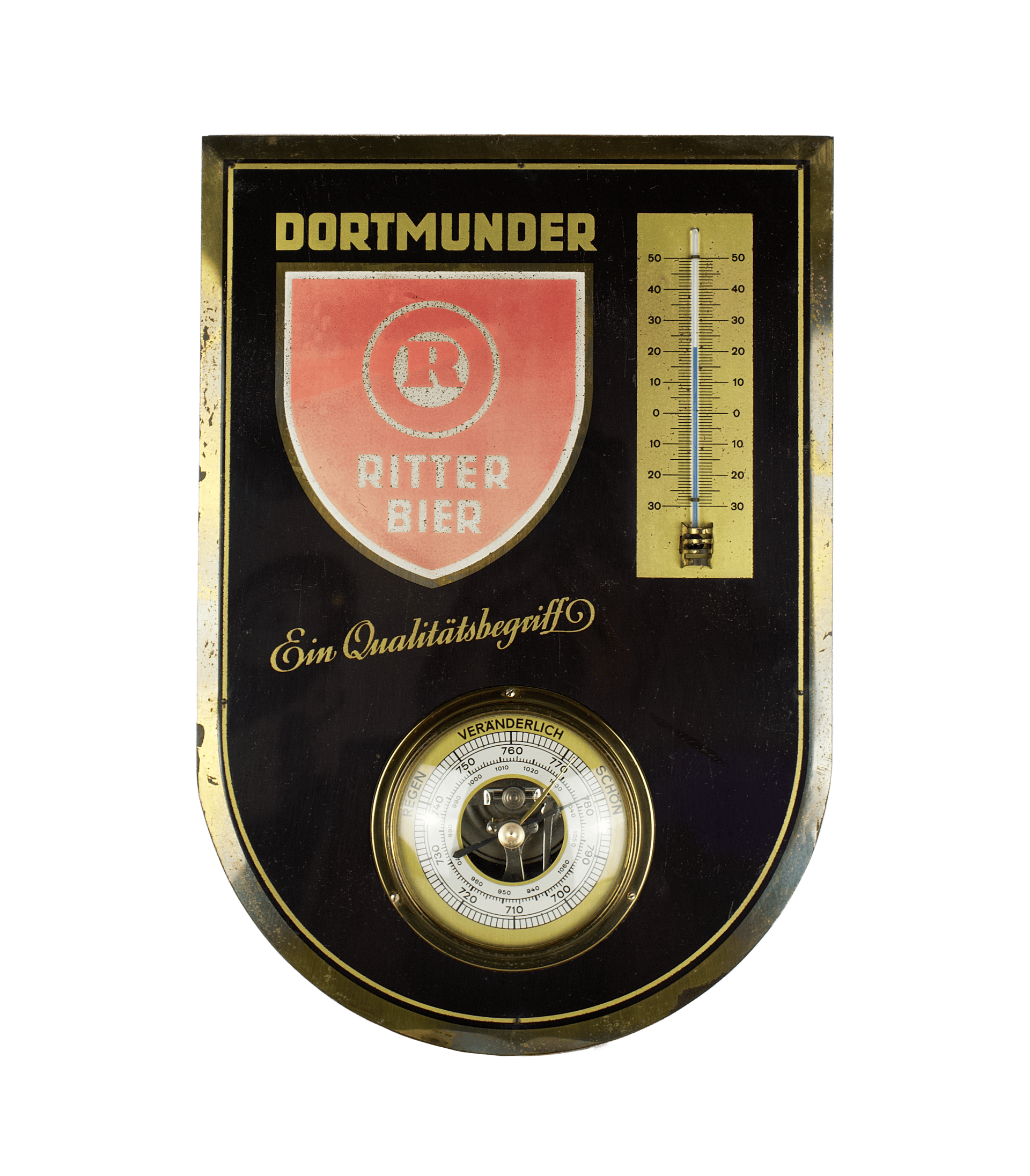 Advertising barometer with thermometer