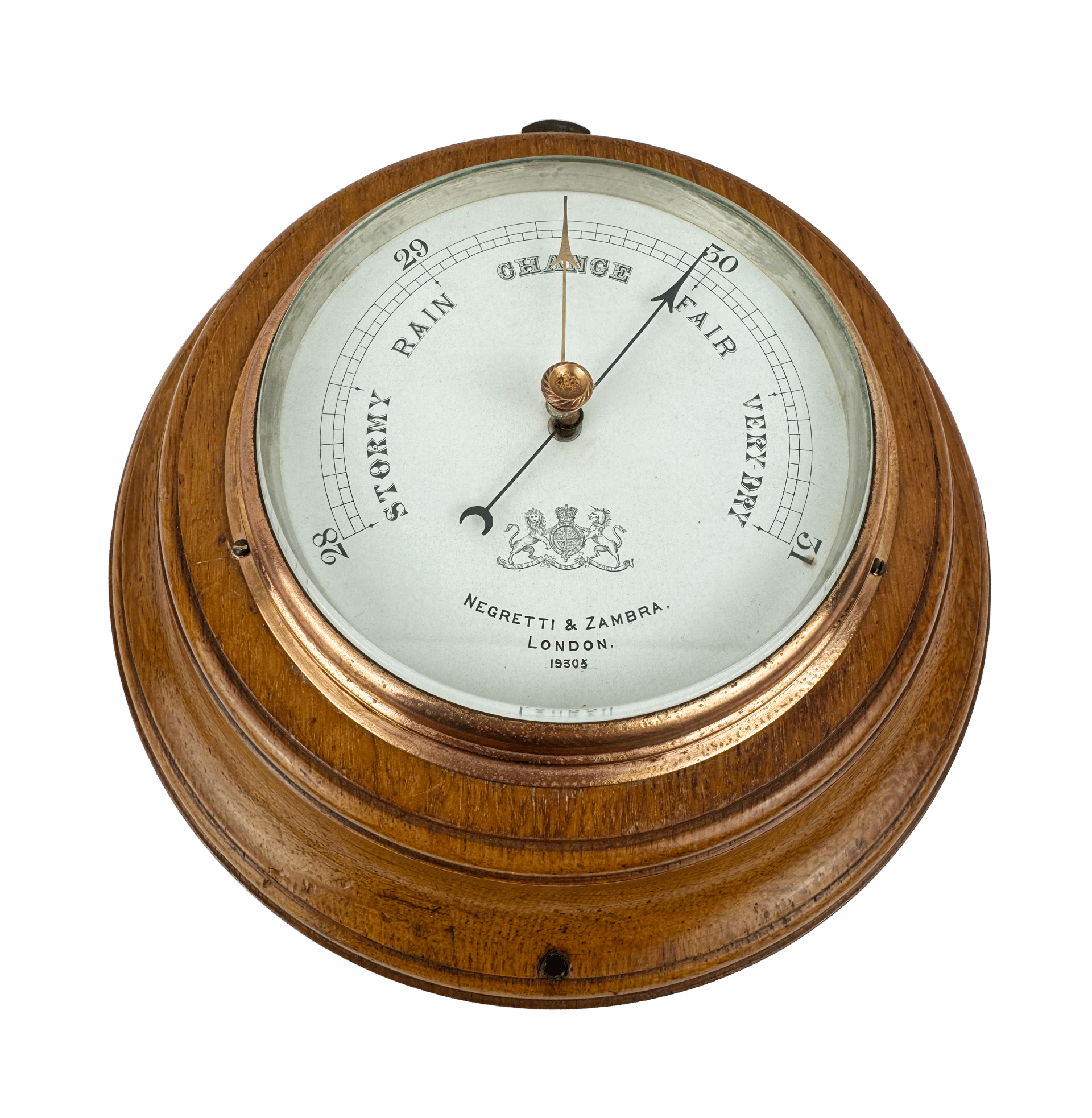 Traditional round oak barometer