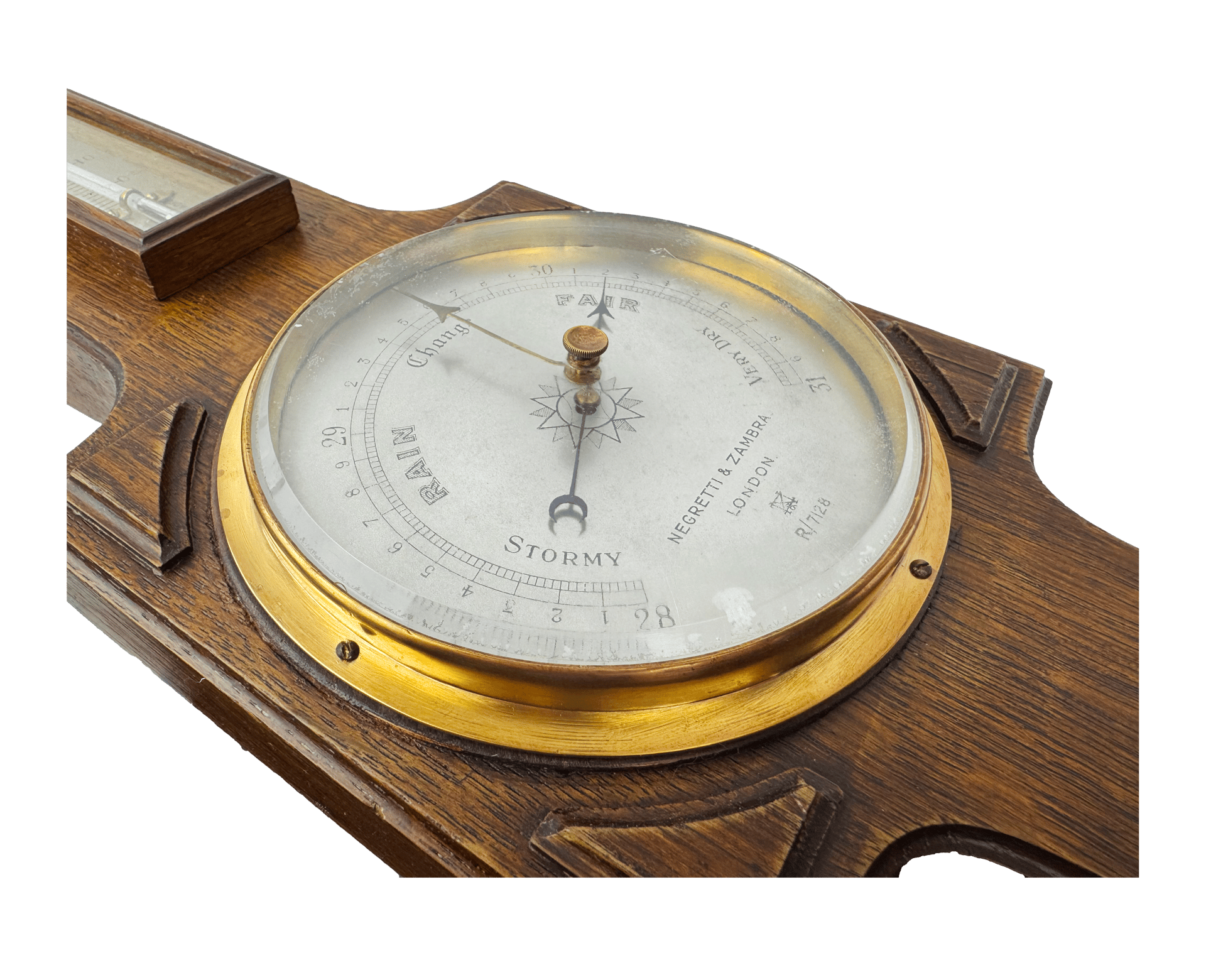 Neo-Gothic solid oak barometer