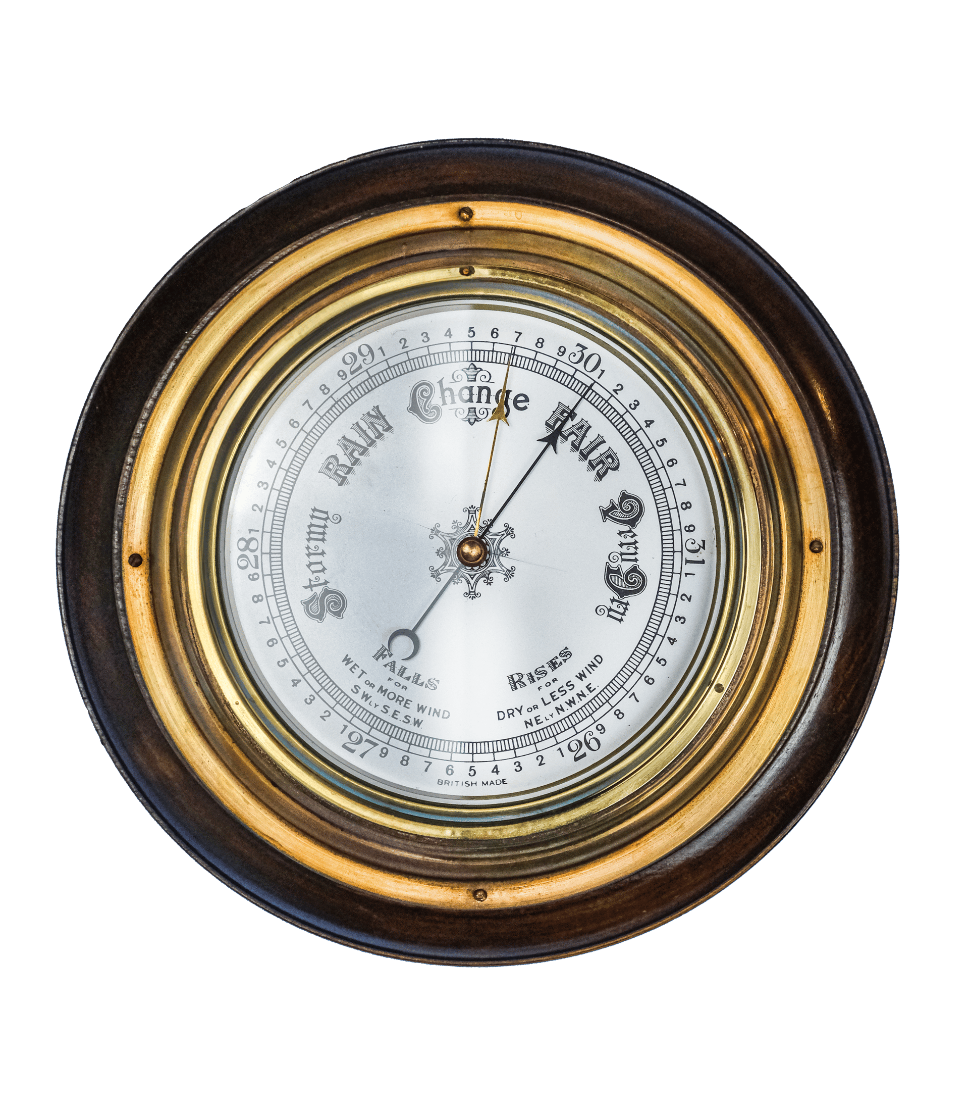 Ship's barometer with thick brass bezel