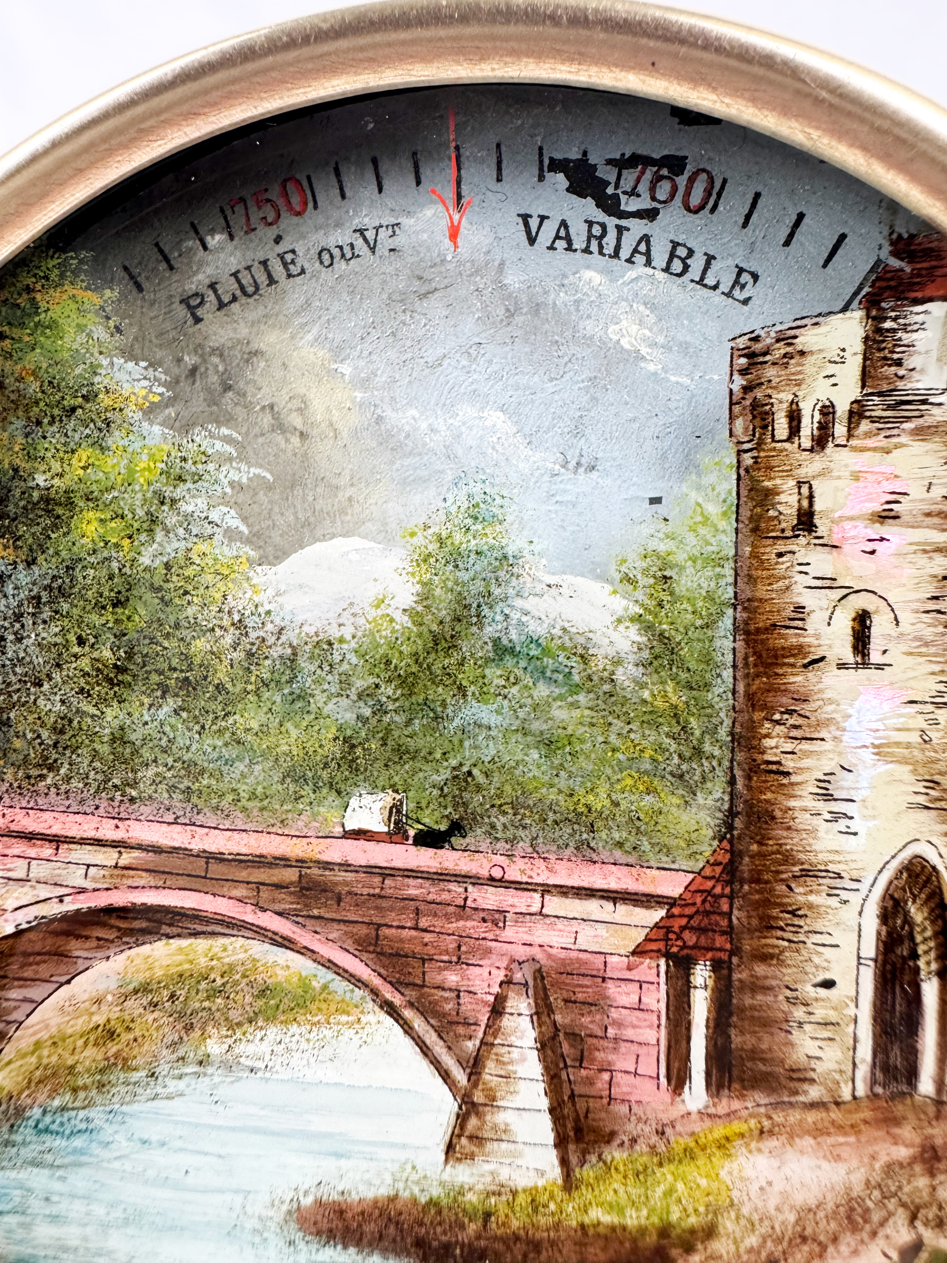 Reverse glass painting landscape barometer