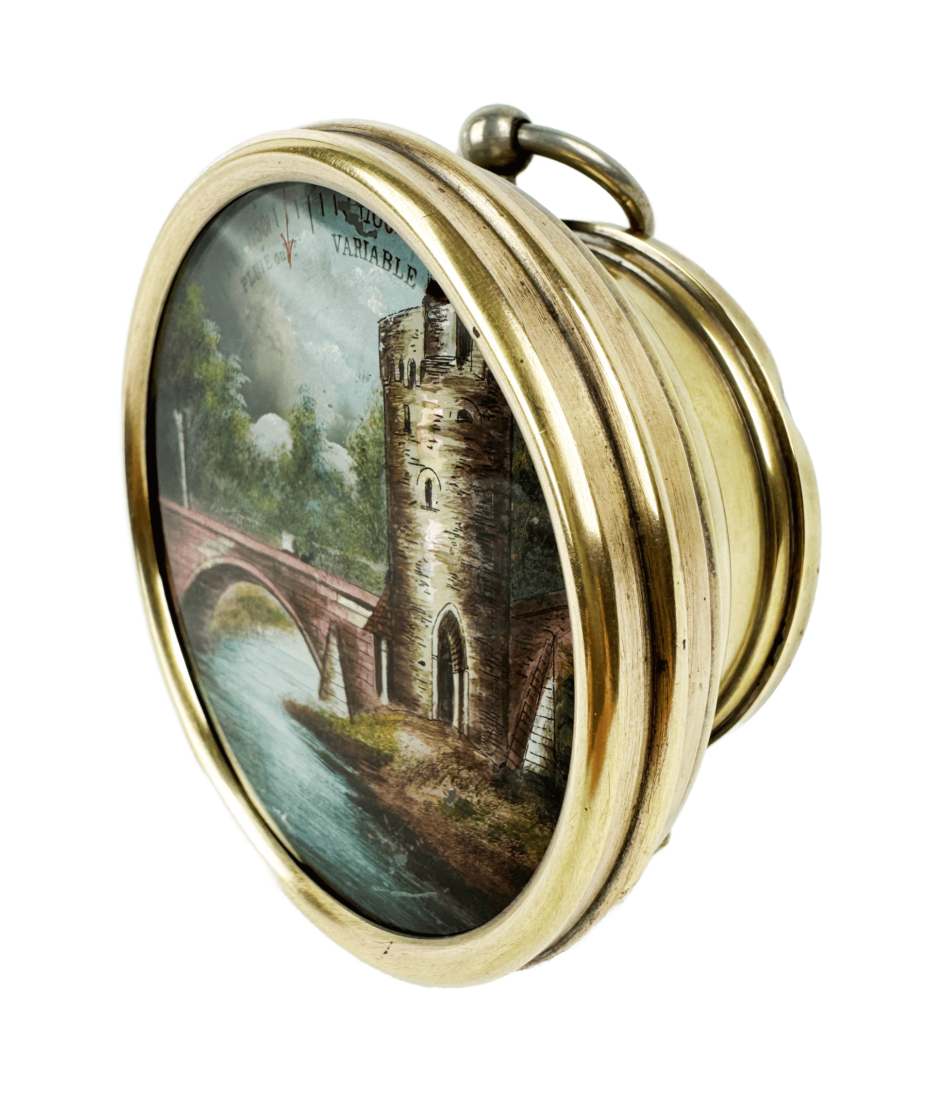 Reverse glass painting landscape barometer