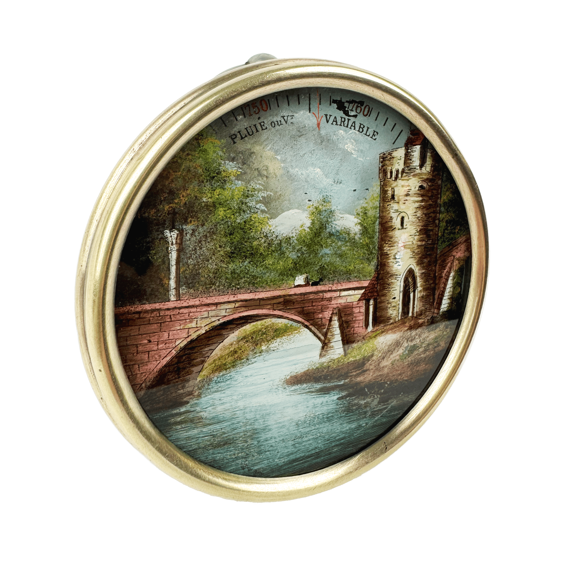 Reverse glass painting landscape barometer