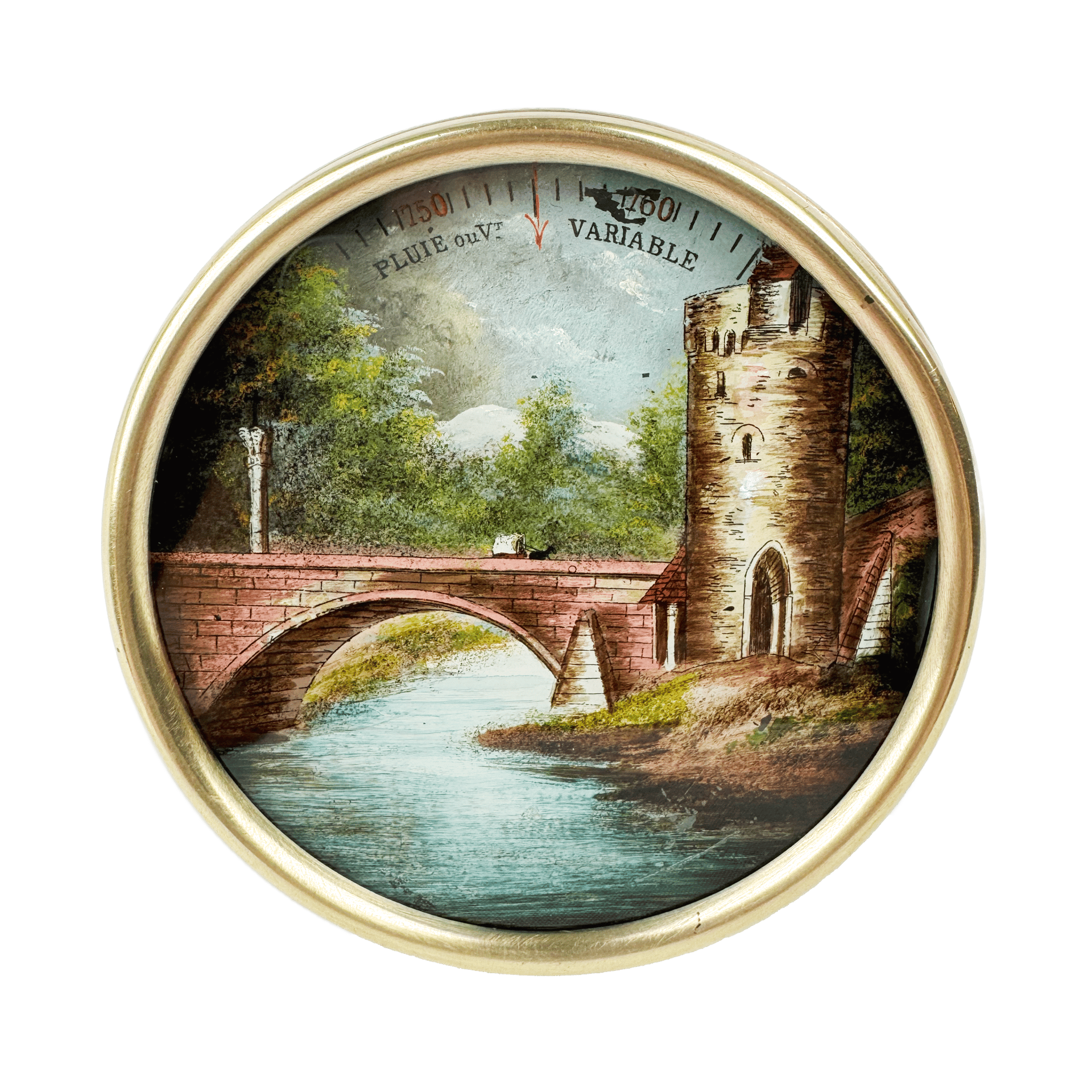 Reverse glass painting landscape barometer