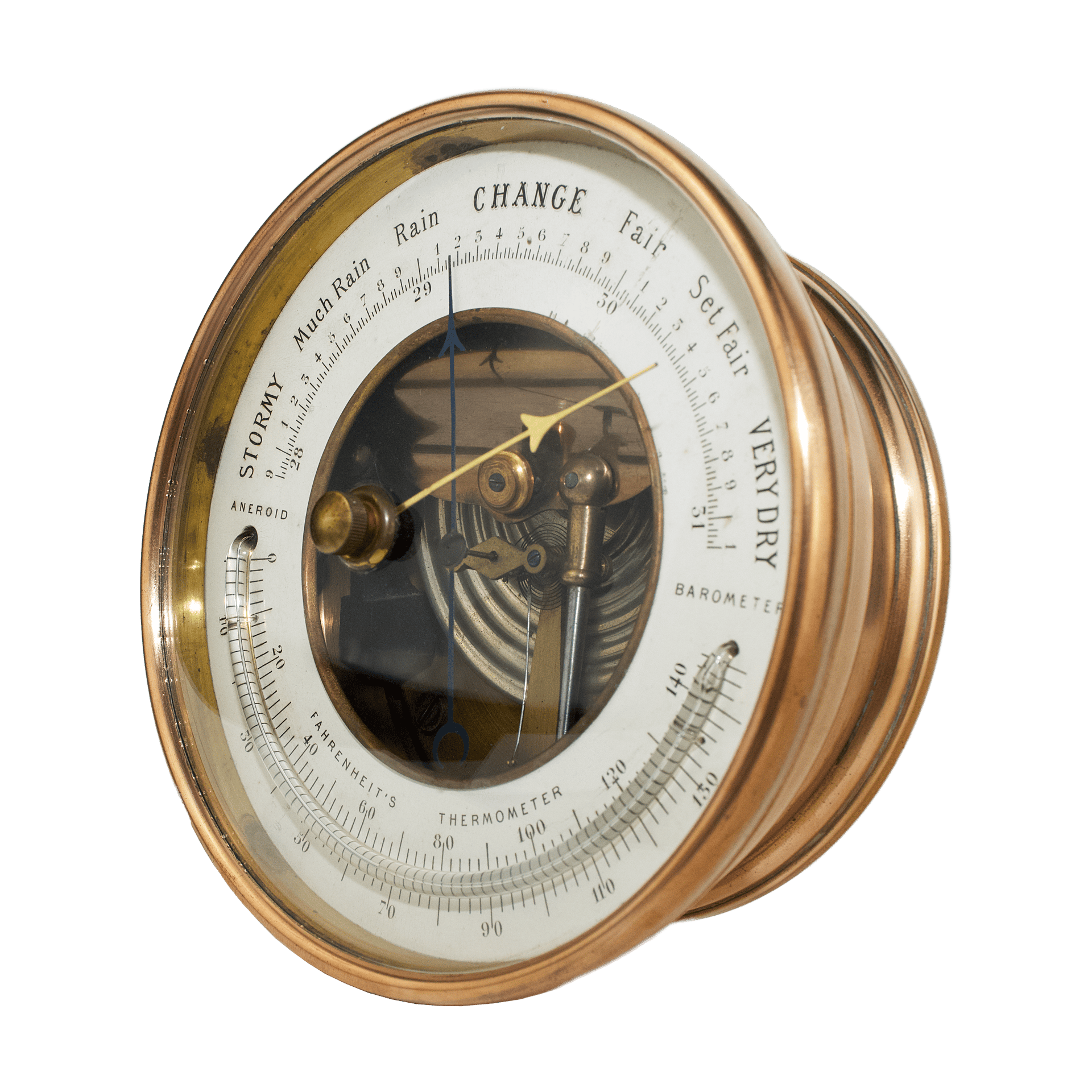 Hanging brass-cased barometer