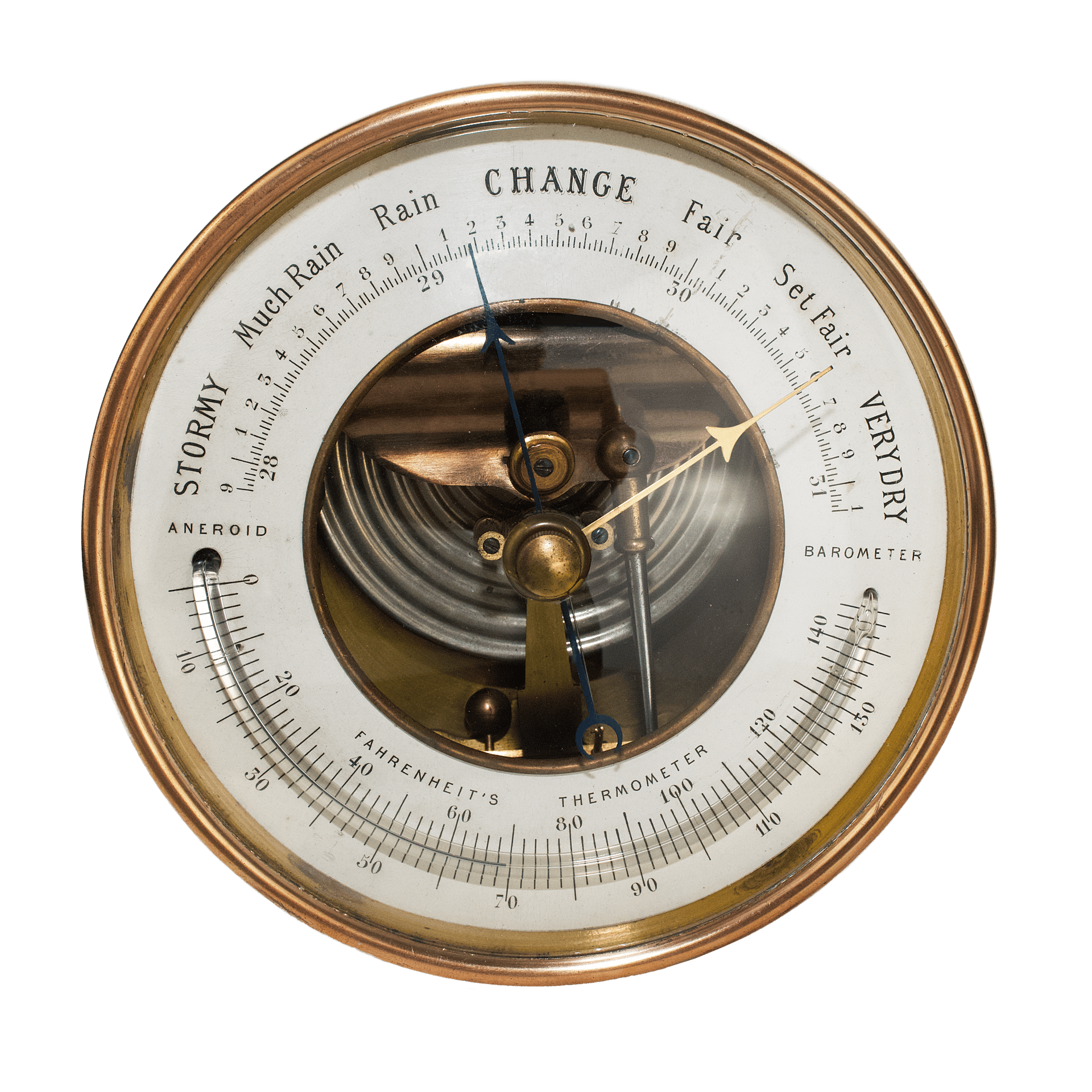 Hanging brass-cased barometer