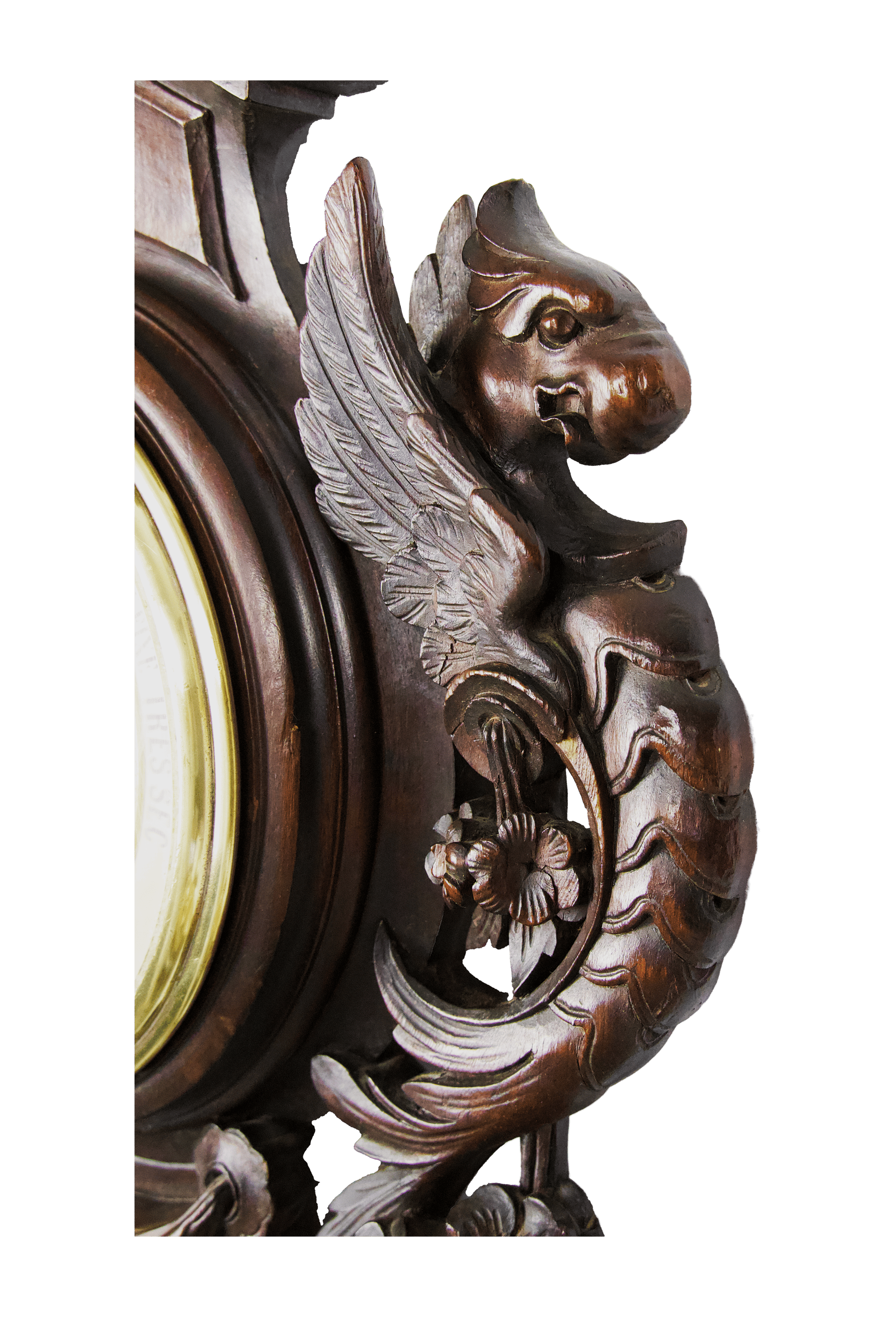 Carved oak case with griffins barometer