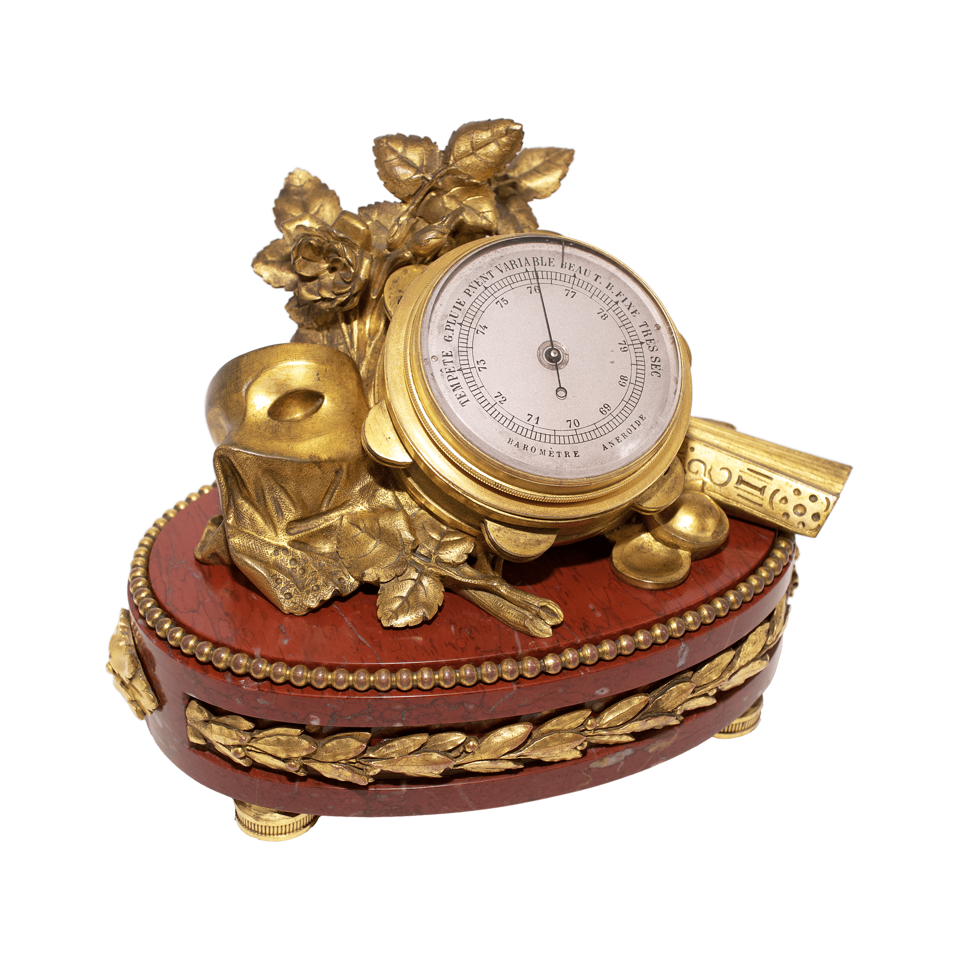 Napoleon III Ormolu and Rouge Griotte Marble Aneroid Barometer