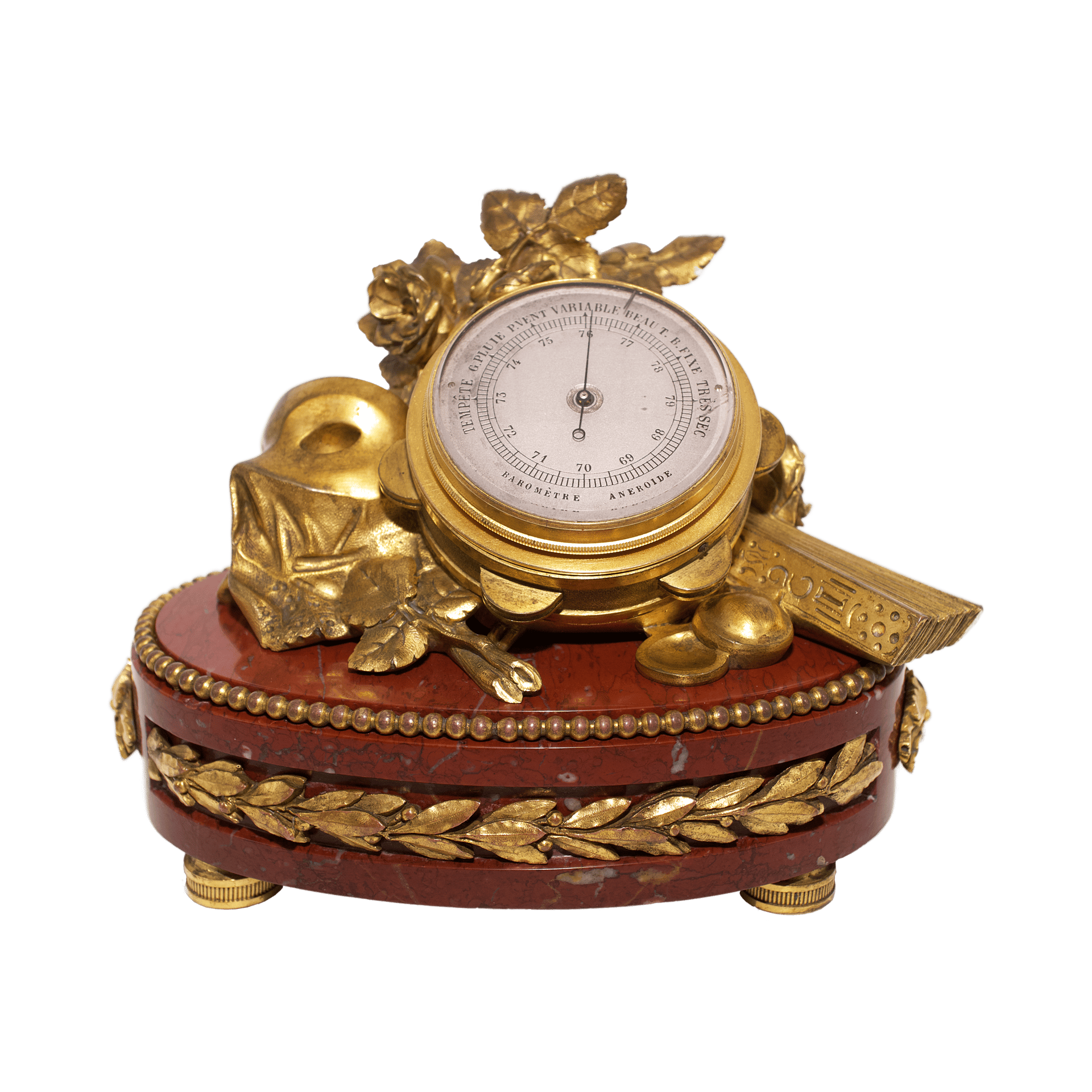 Napoleon III Ormolu and Rouge Griotte Marble Aneroid Barometer